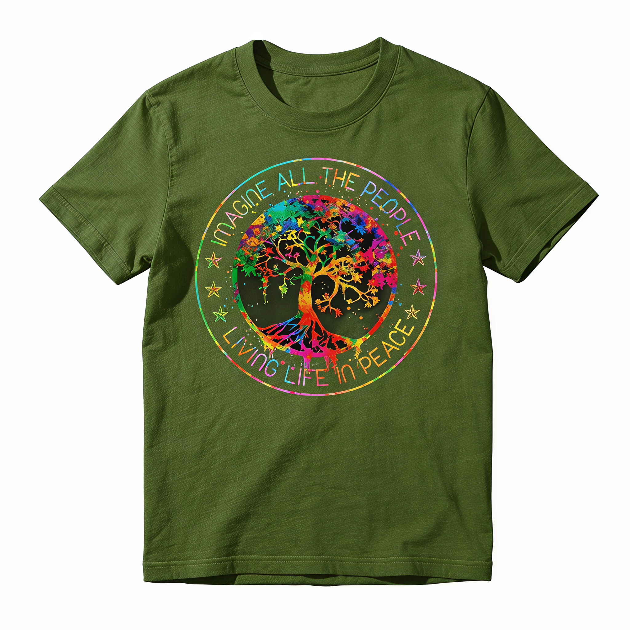 NEW LIMITED All The People Imagine Living Life in Peace Hippie Tie Dye T-Shirt Same Style for Men And Women 2026 Summer Short-Sleeved Printed T-Shirt Pure Casual Tshirt
