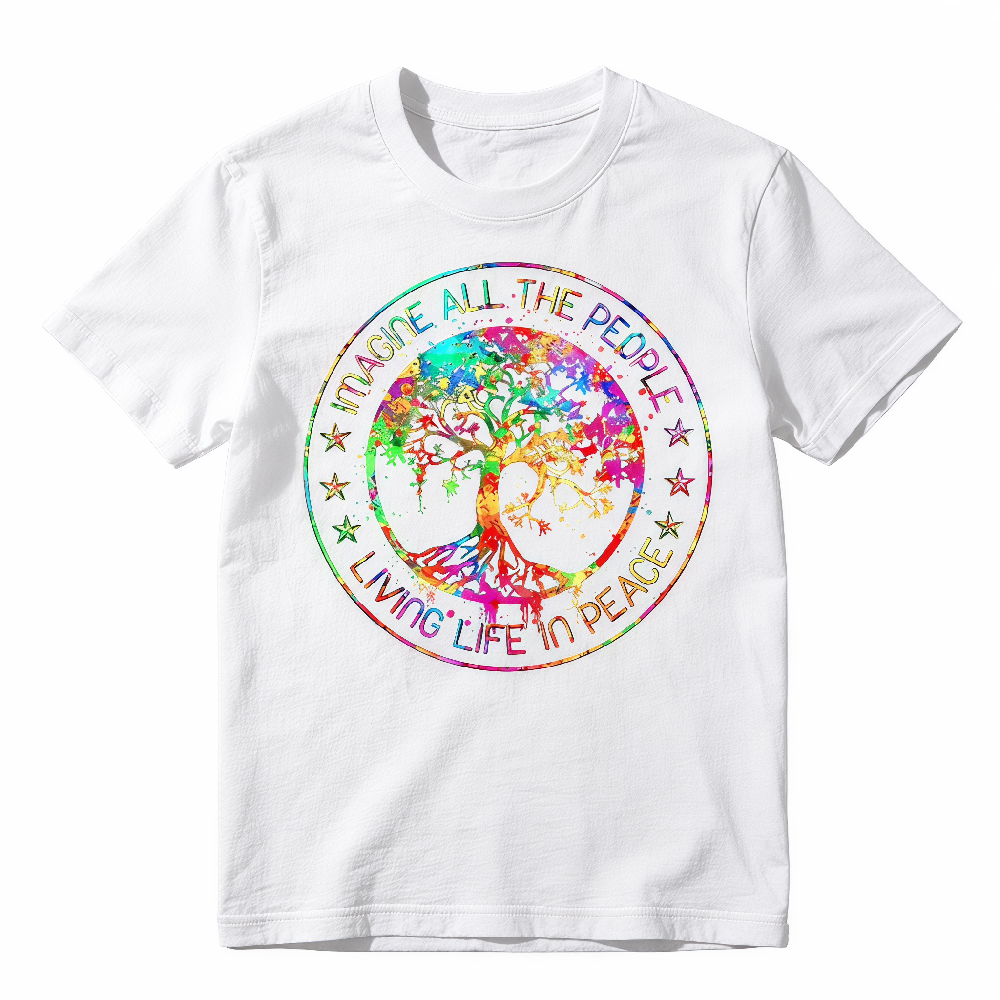 NEW LIMITED All The People Imagine Living Life in Peace Hippie Tie Dye T-Shirt Same Style for Men And Women 2026 Summer Short-Sleeved Printed T-Shirt Pure Casual Tshirt