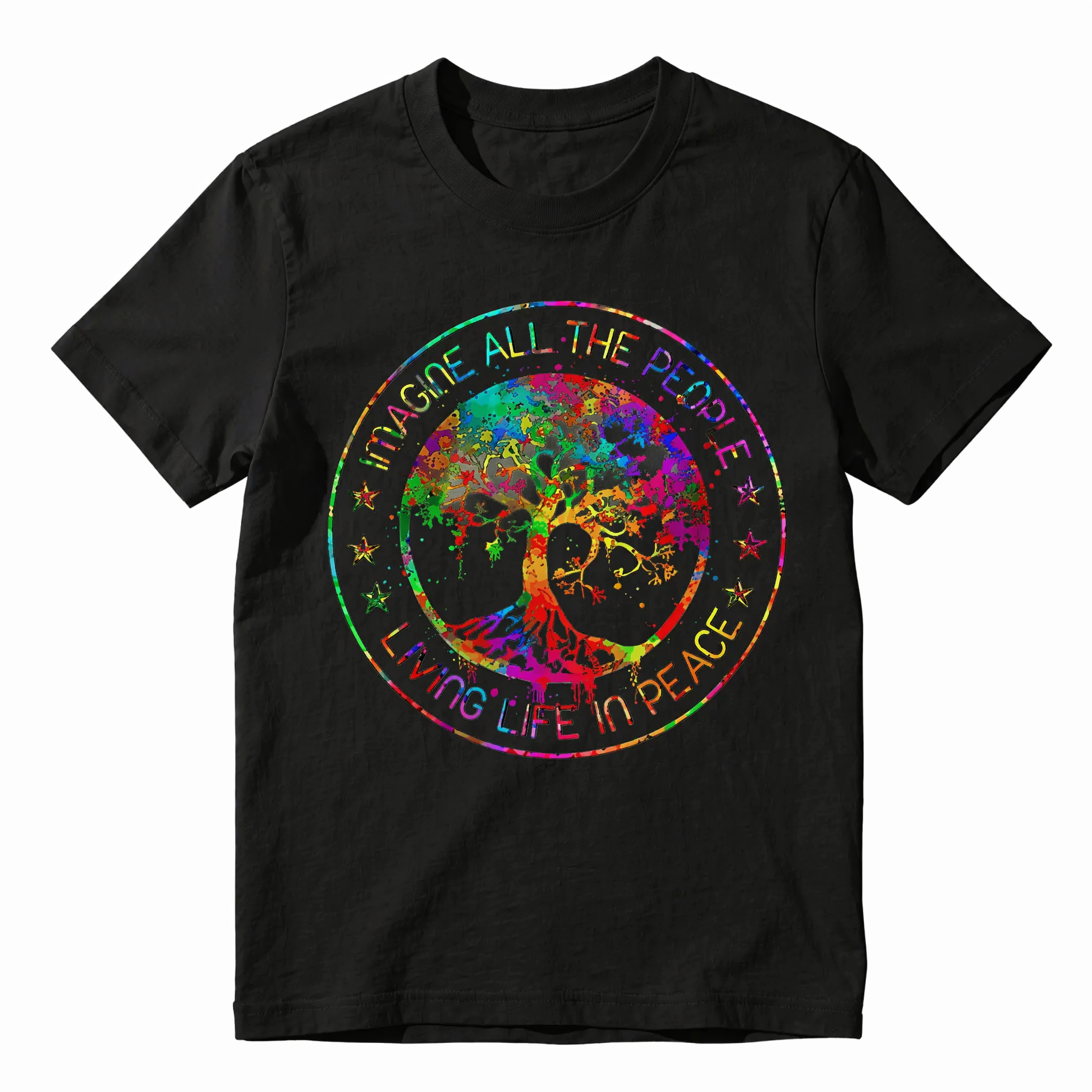 NEW LIMITED All The People Imagine Living Life in Peace Hippie Tie Dye T-Shirt Same Style for Men And Women 2026 Summer Short-Sleeved Printed T-Shirt Pure Casual Tshirt
