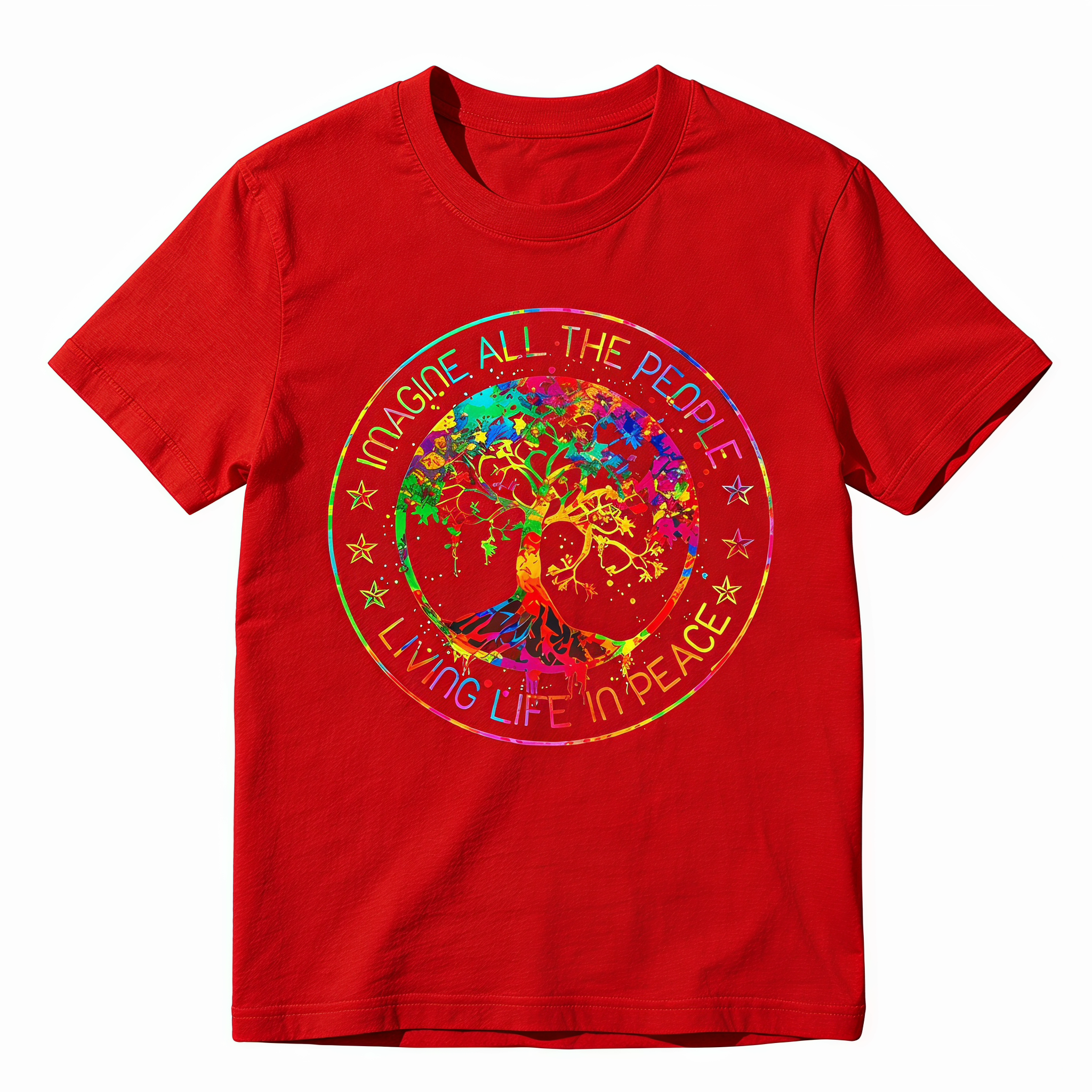 NEW LIMITED All The People Imagine Living Life in Peace Hippie Tie Dye T-Shirt Same Style for Men And Women 2026 Summer Short-Sleeved Printed T-Shirt Pure Casual Tshirt