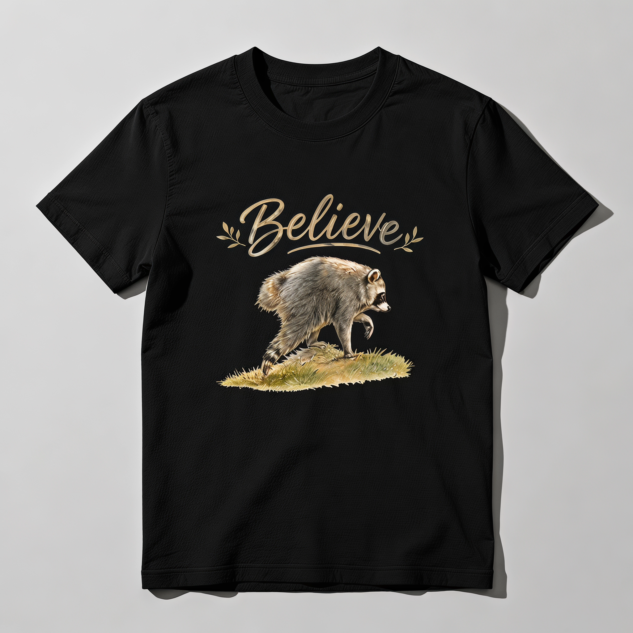 Believe Raccoon Vintage Graphic T-Shirt | Cute Wildlife Animal Lover Tee