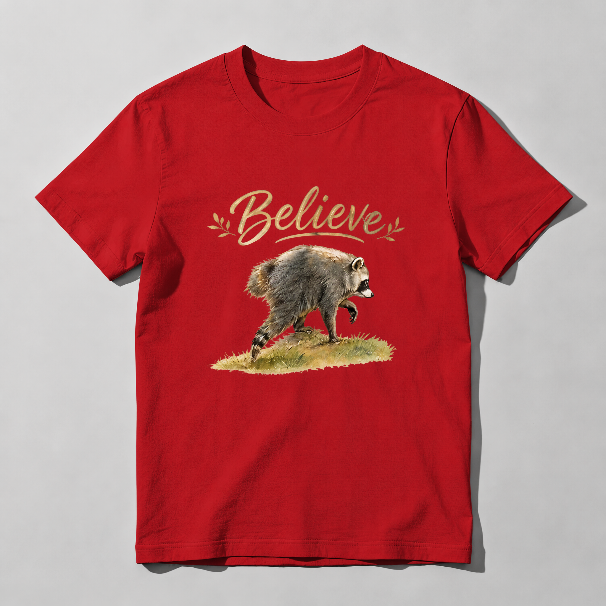 Believe Raccoon Vintage Graphic T-Shirt | Cute Wildlife Animal Lover Tee