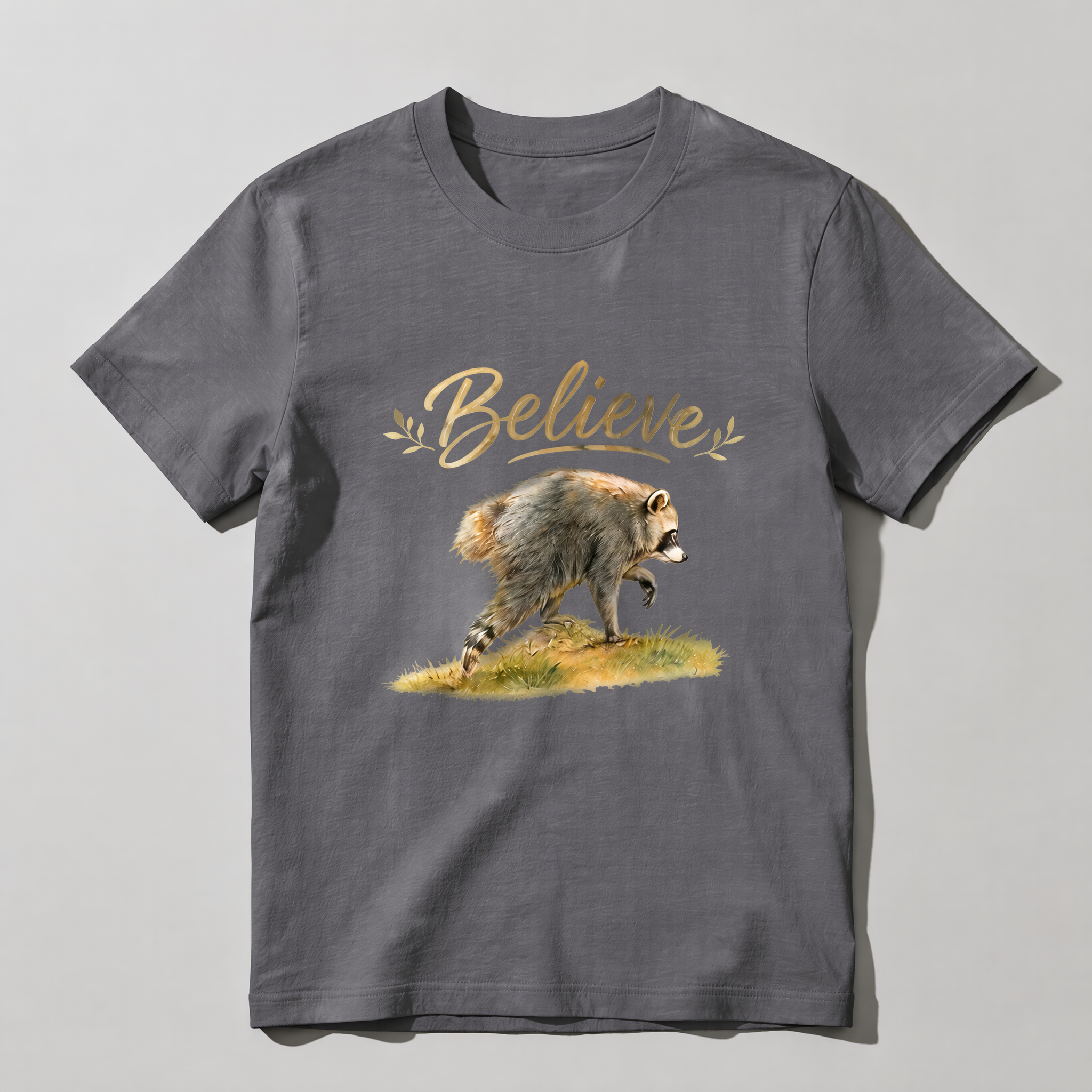 Believe Raccoon Vintage Graphic T-Shirt | Cute Wildlife Animal Lover Tee