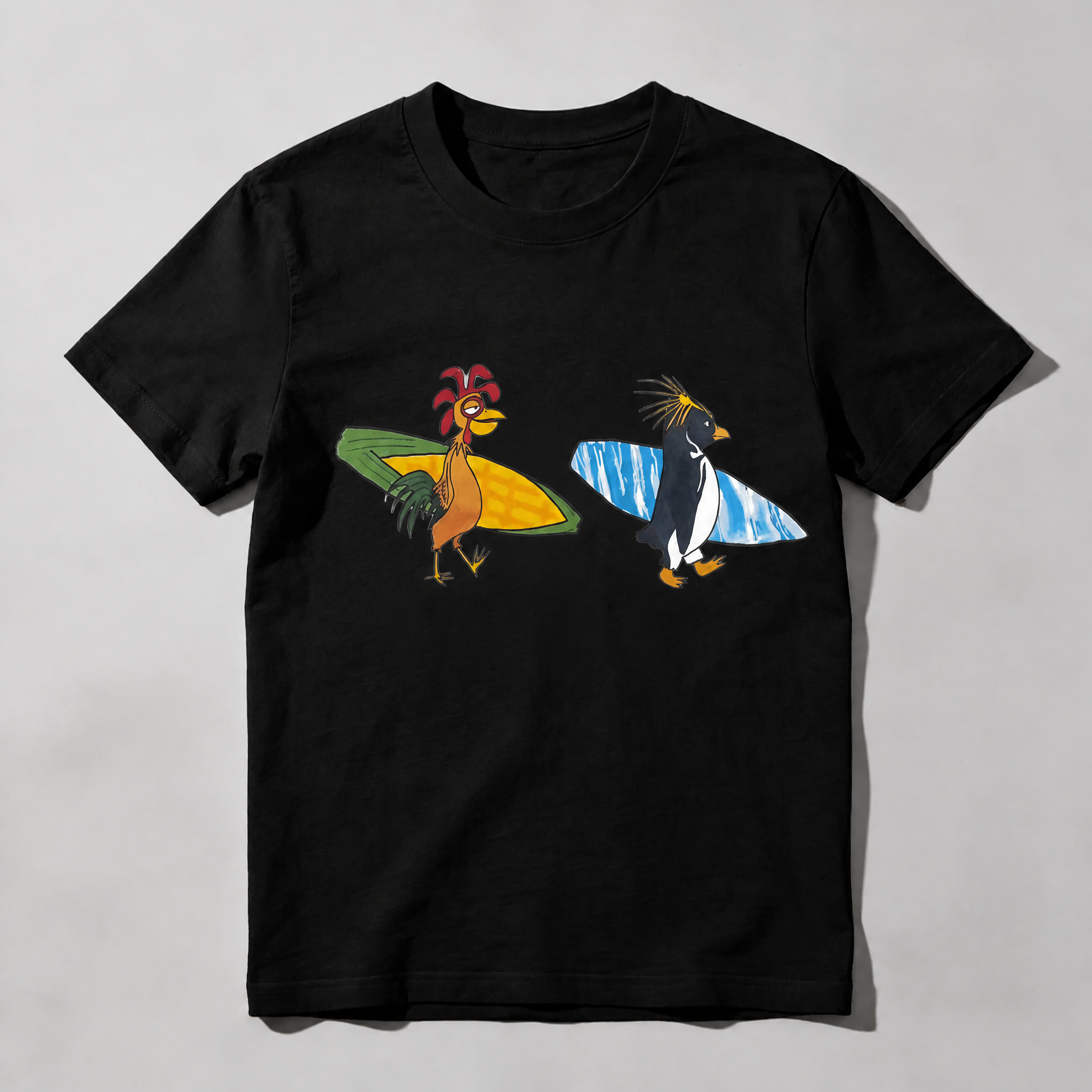 Cute Surfing Animals T-Shirt | Funny Chicken Penguin Beach Graphic Tee | Summer Ocean Lover Unisex Shirt