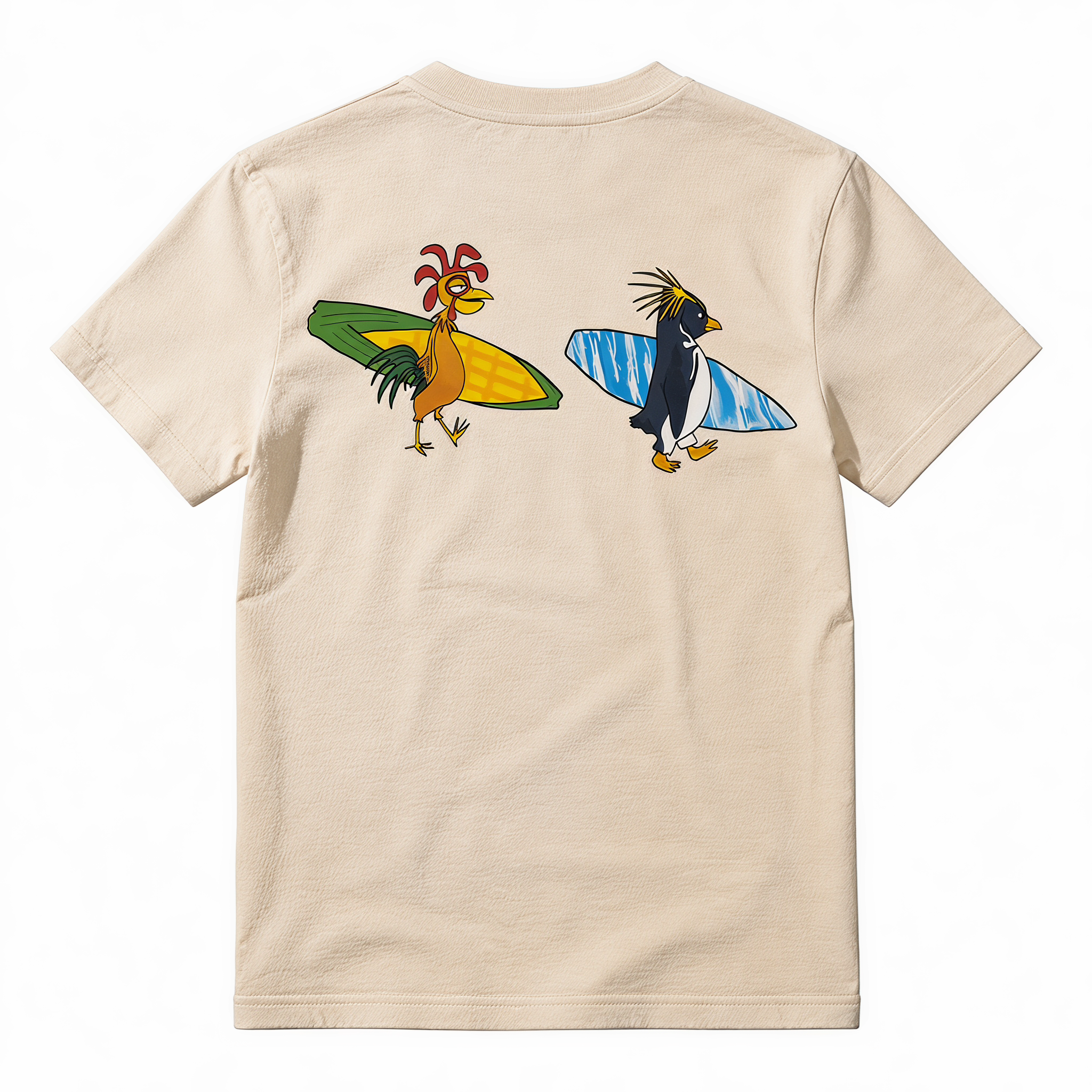 Cute Surfing Animals T-Shirt | Funny Chicken Penguin Beach Graphic Tee | Summer Ocean Lover Unisex Shirt