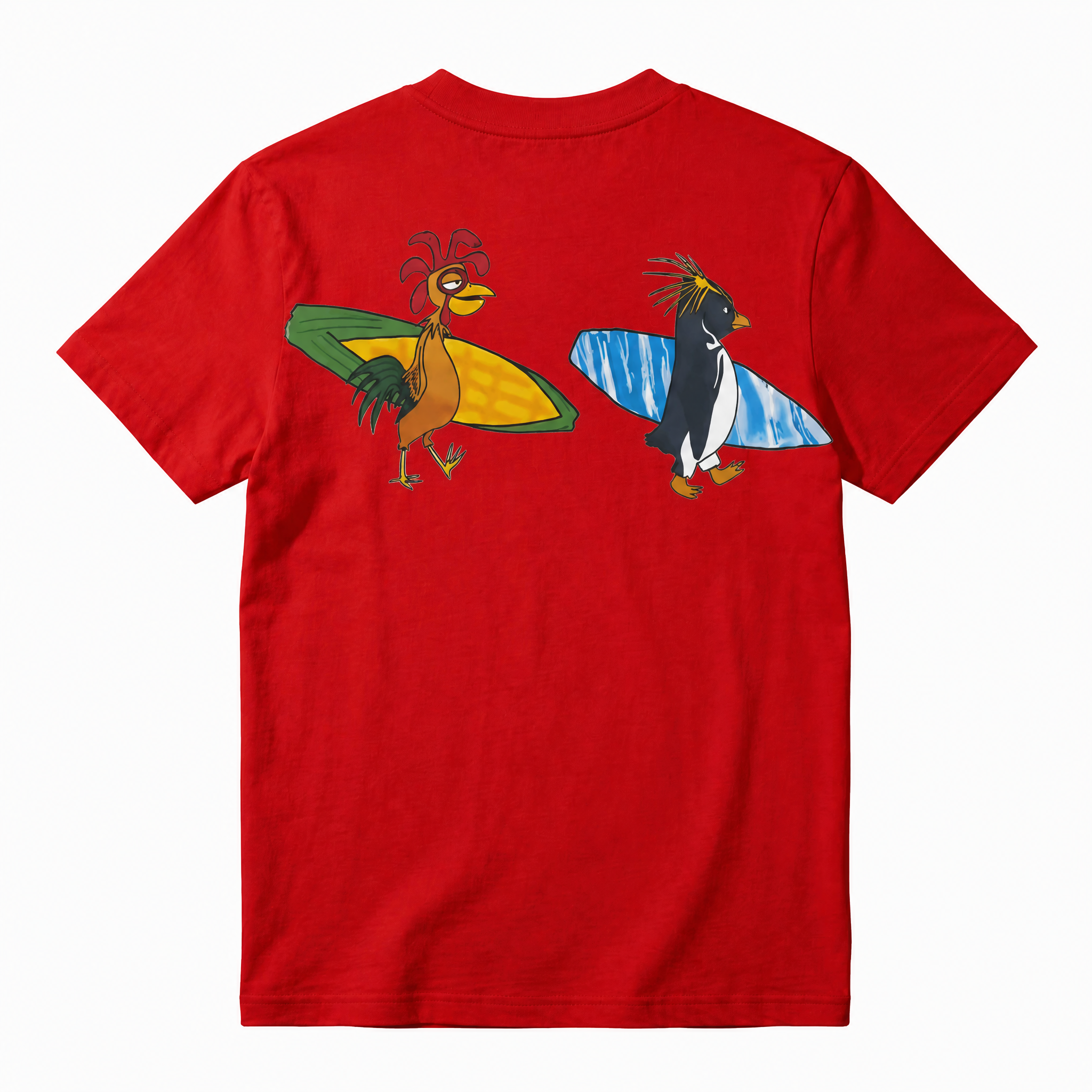 Cute Surfing Animals T-Shirt | Funny Chicken Penguin Beach Graphic Tee | Summer Ocean Lover Unisex Shirt