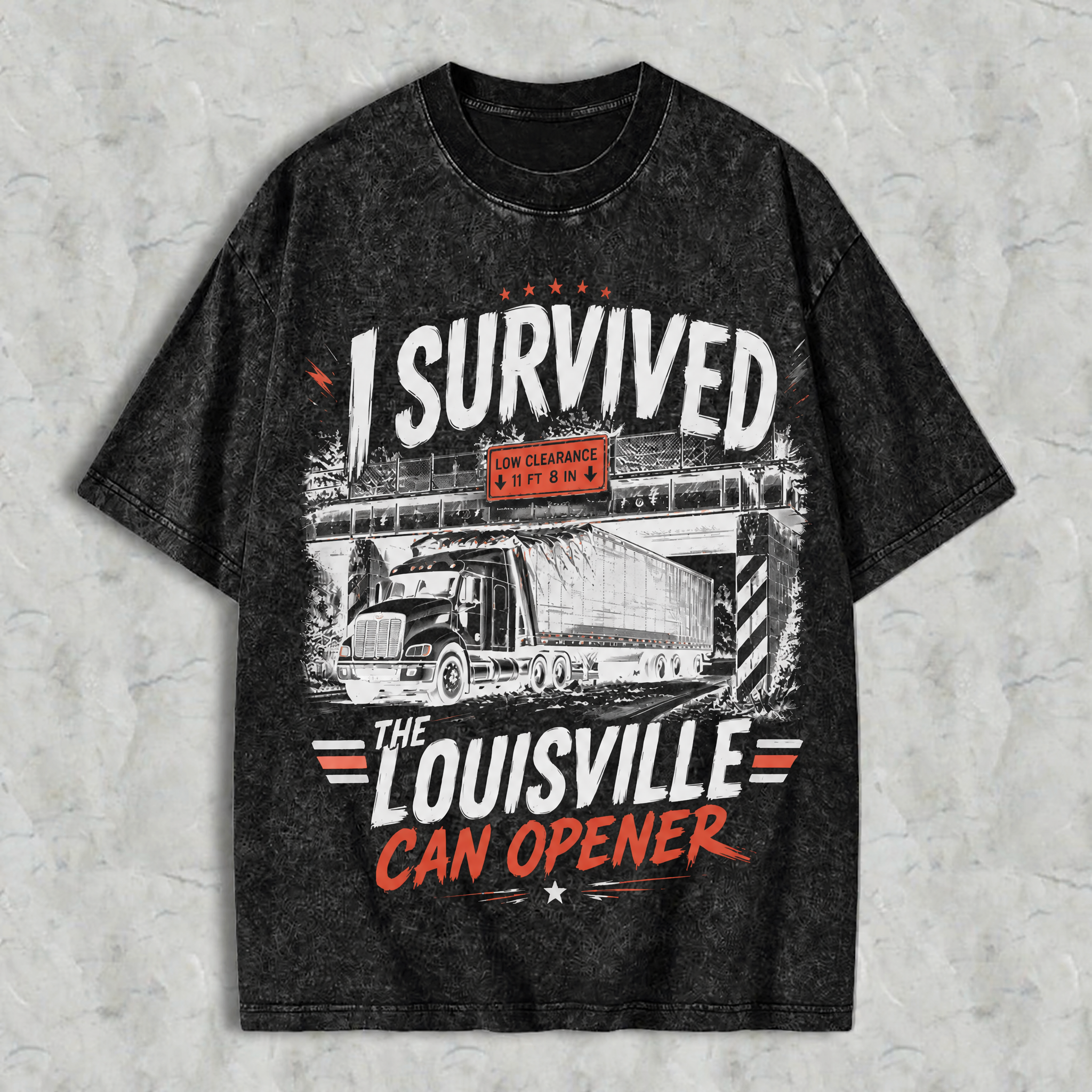 I Survived Louisville Can Opener Vintage Washed T-Shirt, Funny Trucker Graphic Tee, Retro Semi Truck Driver Shirt, Unisex Cotton Tee
