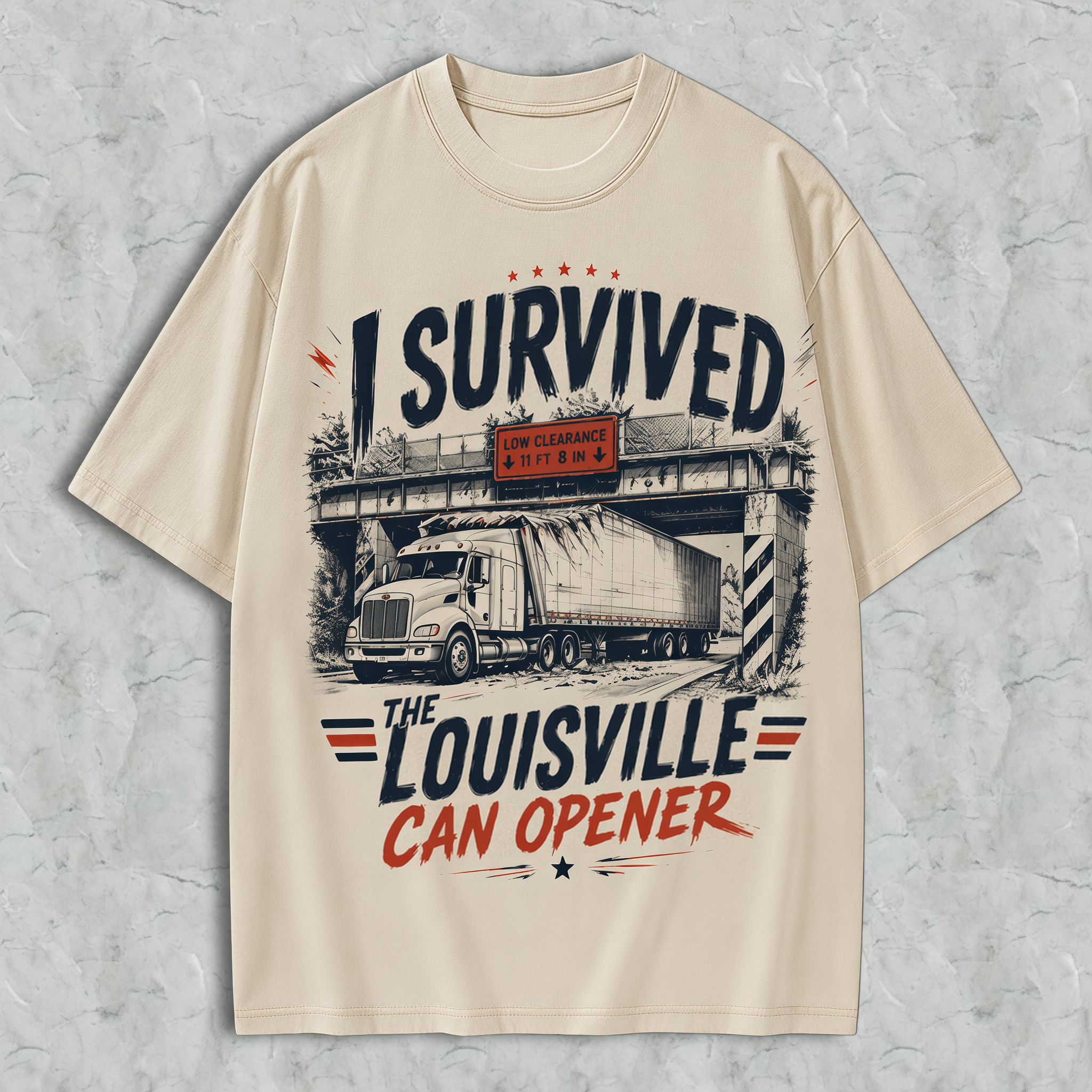 I Survived Louisville Can Opener Vintage Washed T-Shirt, Funny Trucker Graphic Tee, Retro Semi Truck Driver Shirt, Unisex Cotton Tee