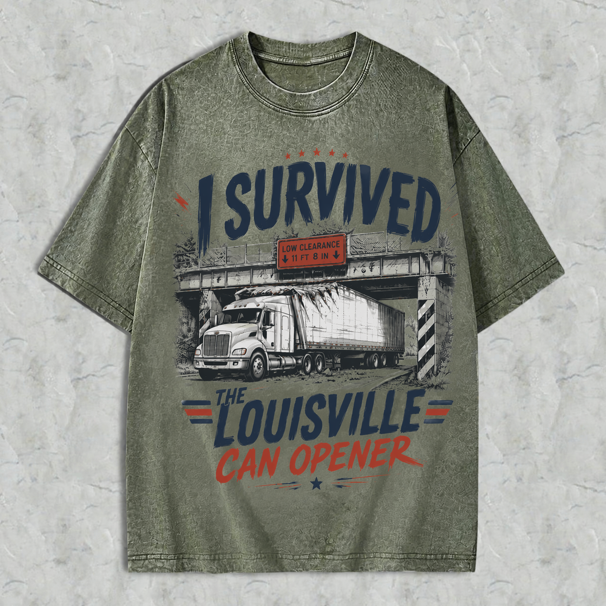I Survived Louisville Can Opener Vintage Washed T-Shirt, Funny Trucker Graphic Tee, Retro Semi Truck Driver Shirt, Unisex Cotton Tee