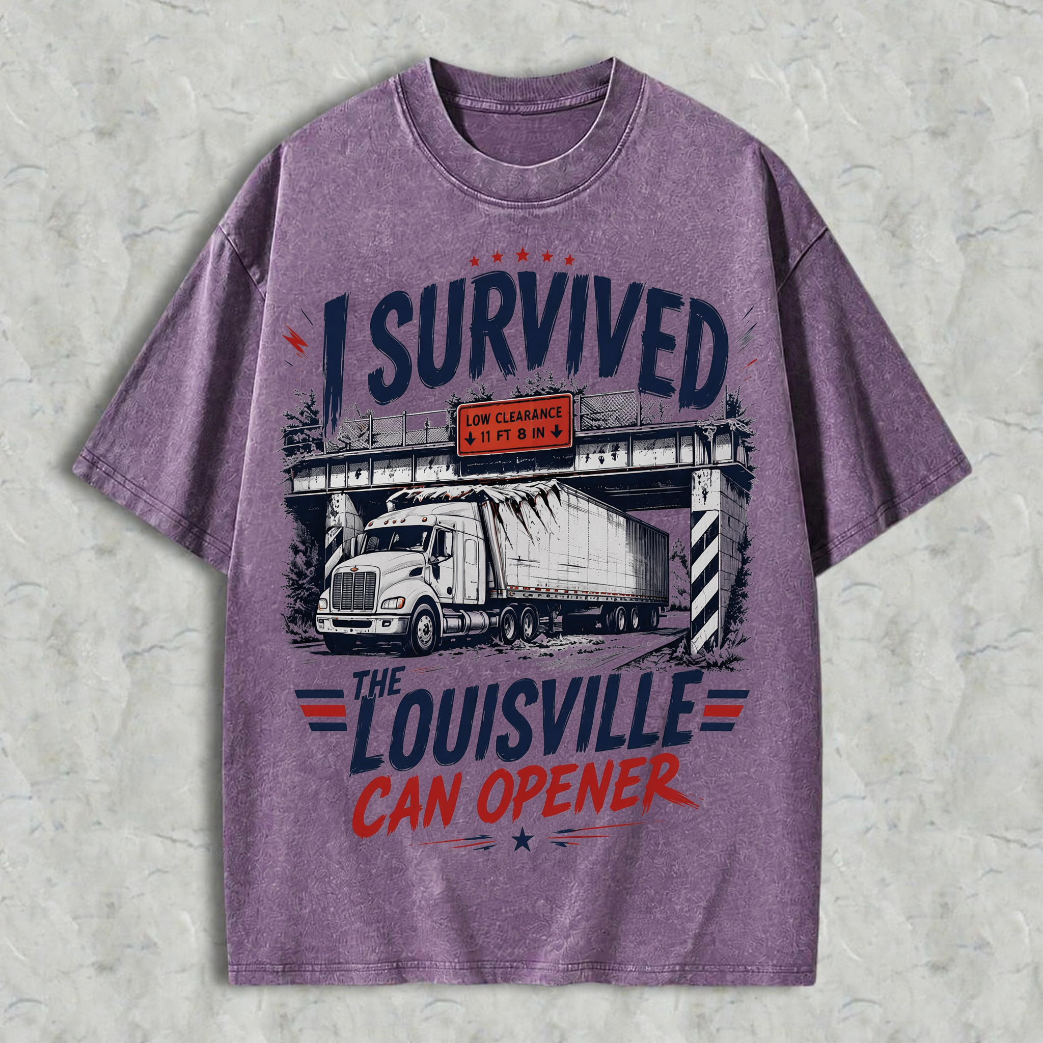 I Survived Louisville Can Opener Vintage Washed T-Shirt, Funny Trucker Graphic Tee, Retro Semi Truck Driver Shirt, Unisex Cotton Tee