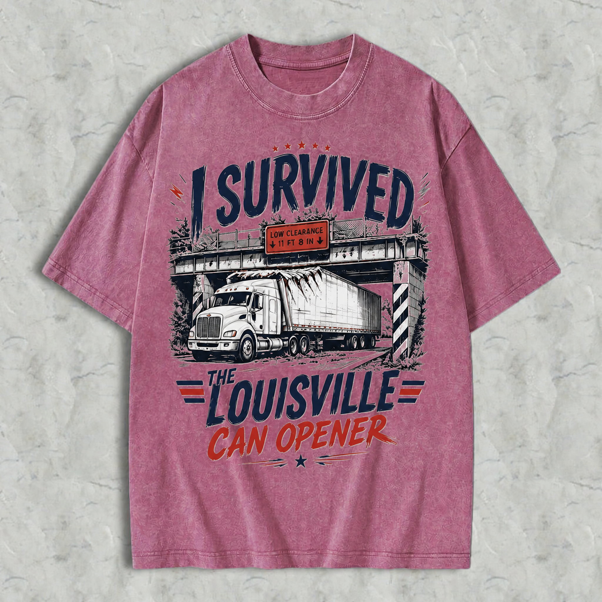 I Survived Louisville Can Opener Vintage Washed T-Shirt, Funny Trucker Graphic Tee, Retro Semi Truck Driver Shirt, Unisex Cotton Tee