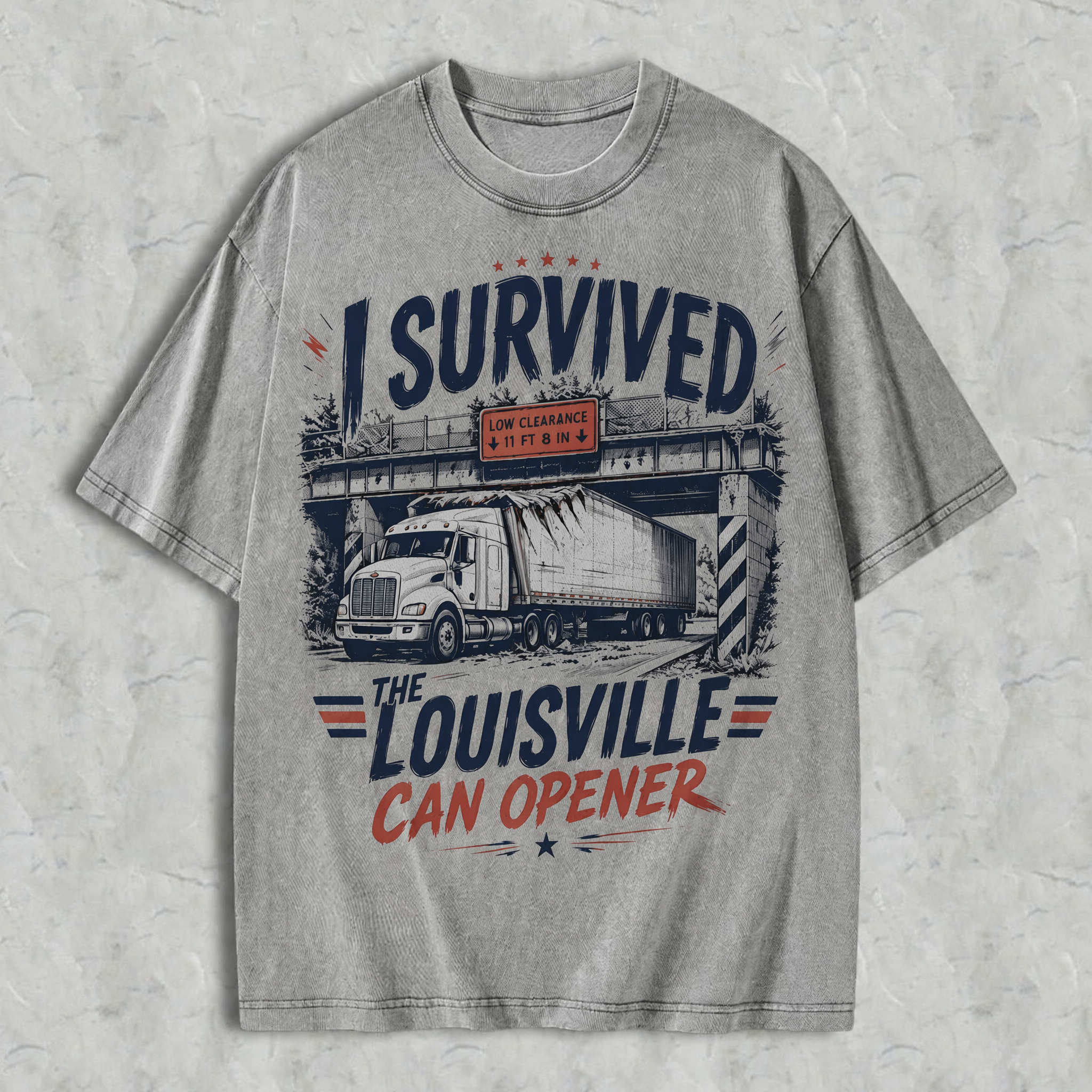 I Survived Louisville Can Opener Vintage Washed T-Shirt, Funny Trucker Graphic Tee, Retro Semi Truck Driver Shirt, Unisex Cotton Tee