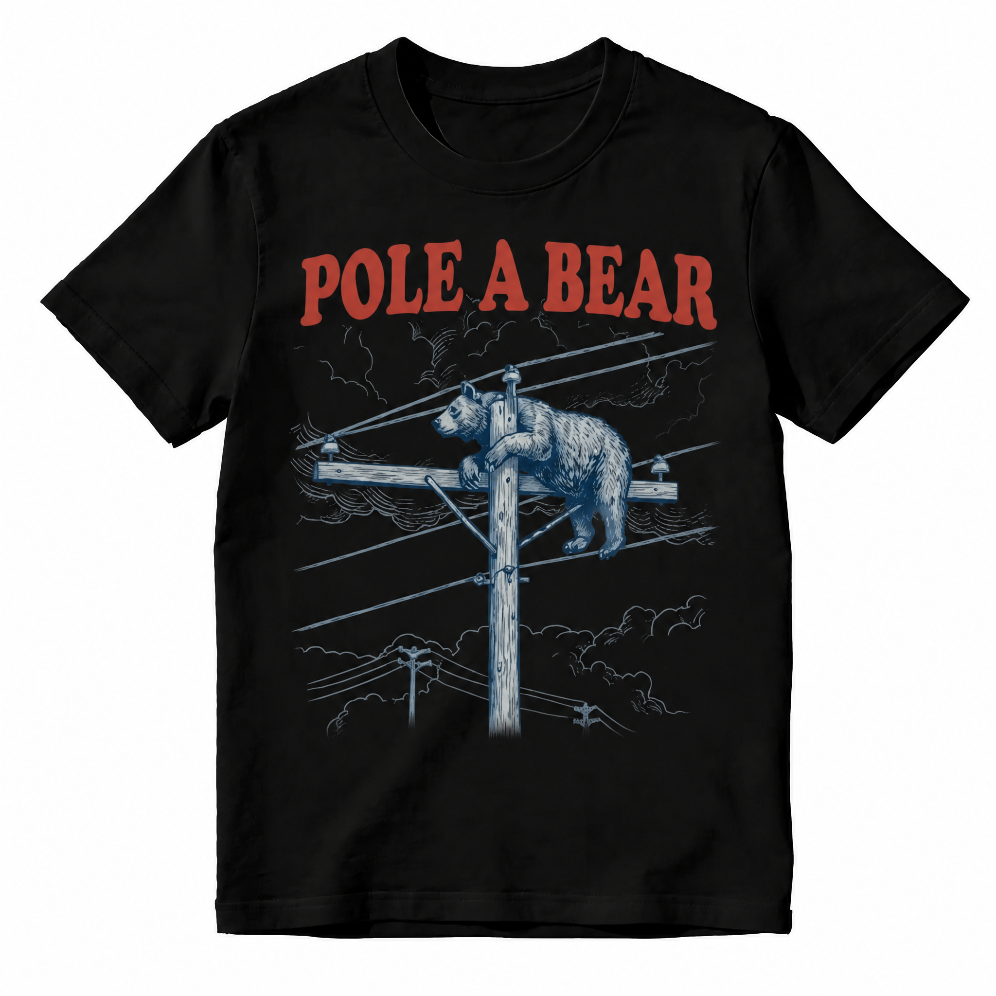 Funny "Pole A Bear" Pun Graphic Tee - Retro Lineman & Wildlife Meme T-Shirt