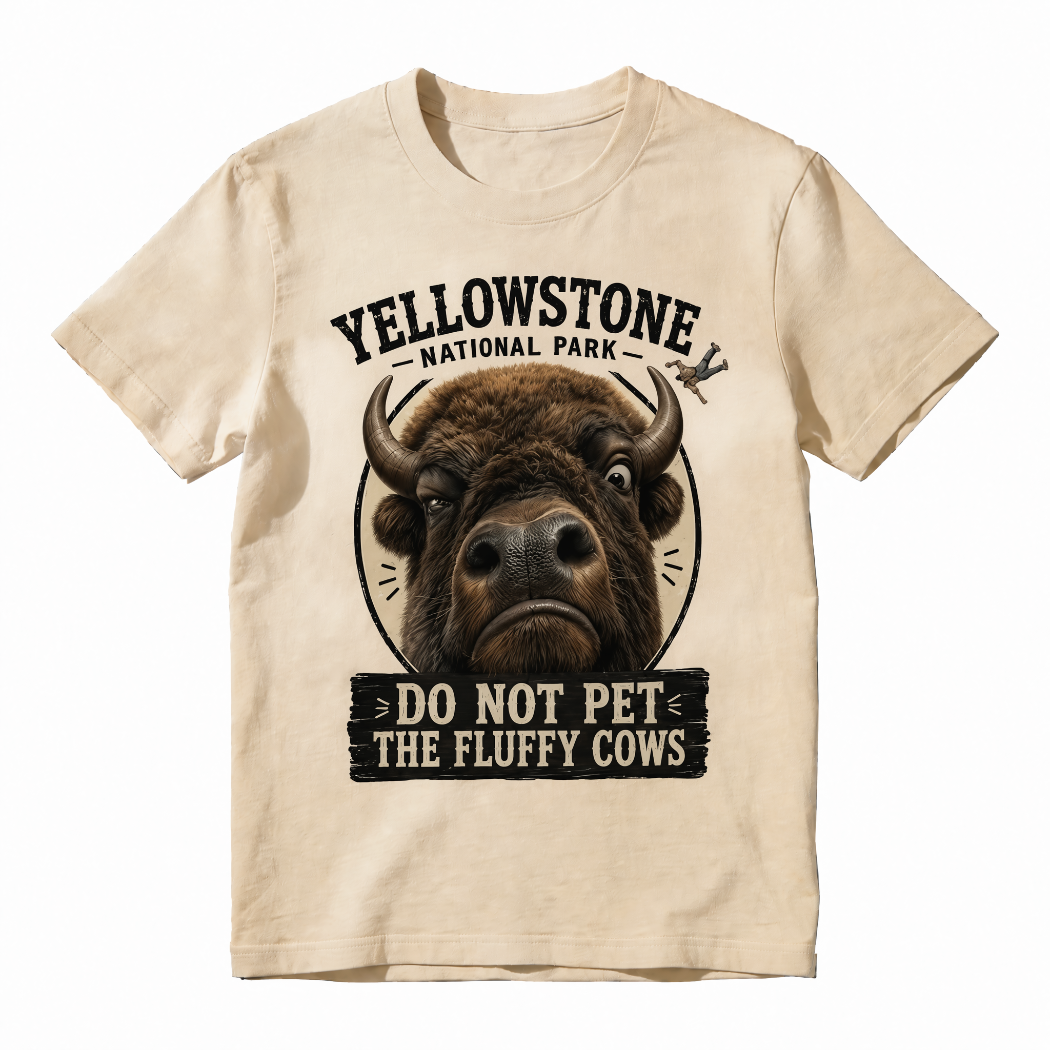 Retro Yellowstone National Park Souvenir Shirt - Funny Fluffy Cow Warning Meme Tee