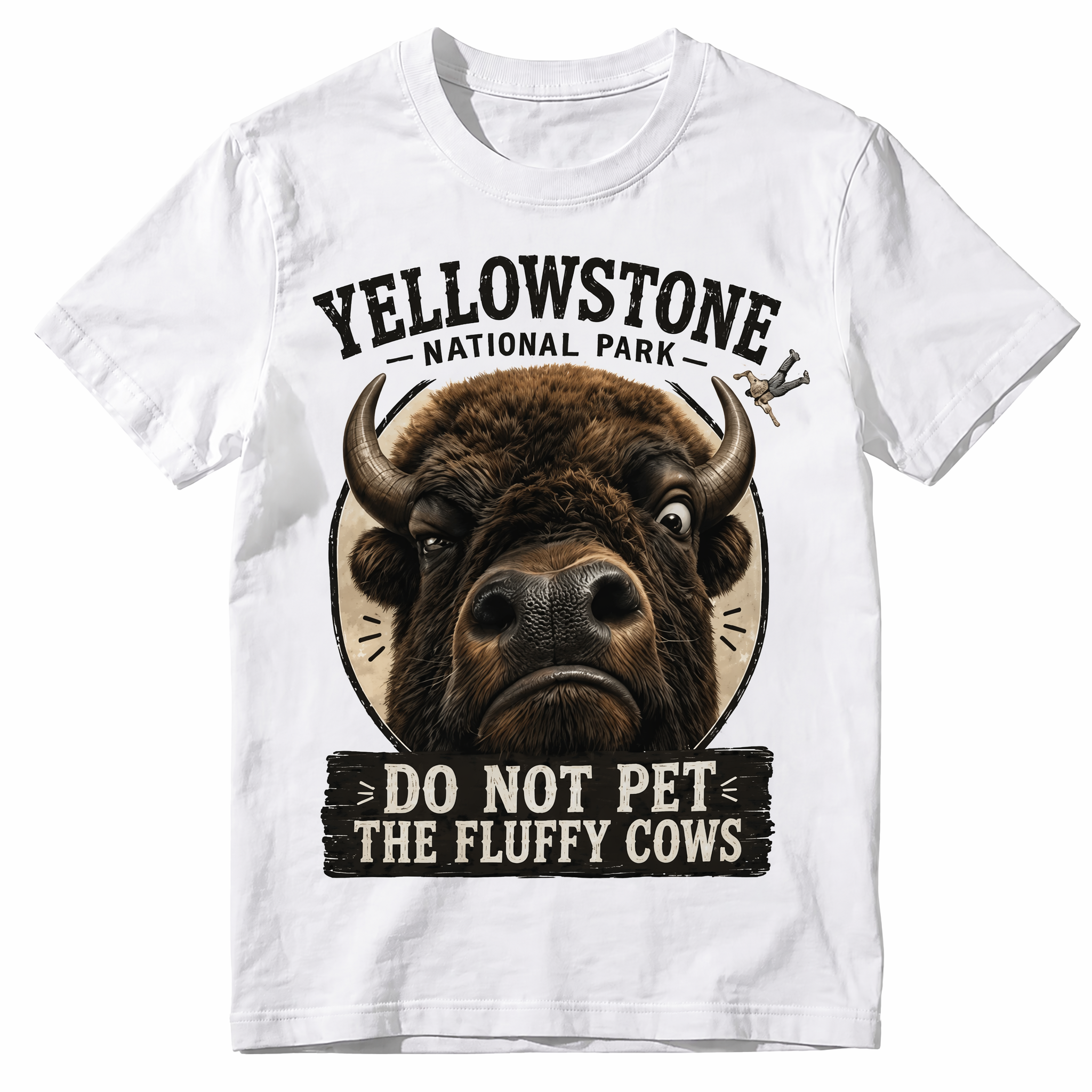 Retro Yellowstone National Park Souvenir Shirt - Funny Fluffy Cow Warning Meme Tee