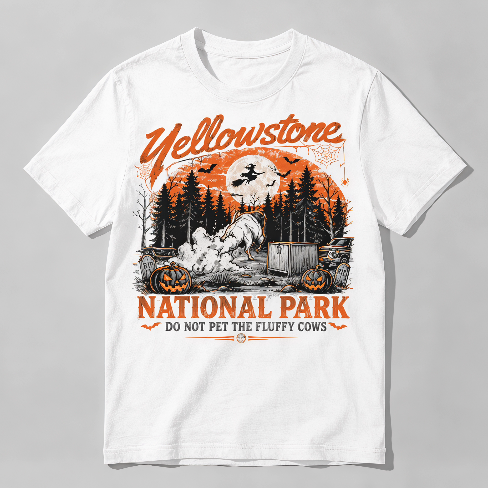 Vintage Yellowstone National Park Witch & Bison Attack T-Shirt - Halloween Costume Meme Tee