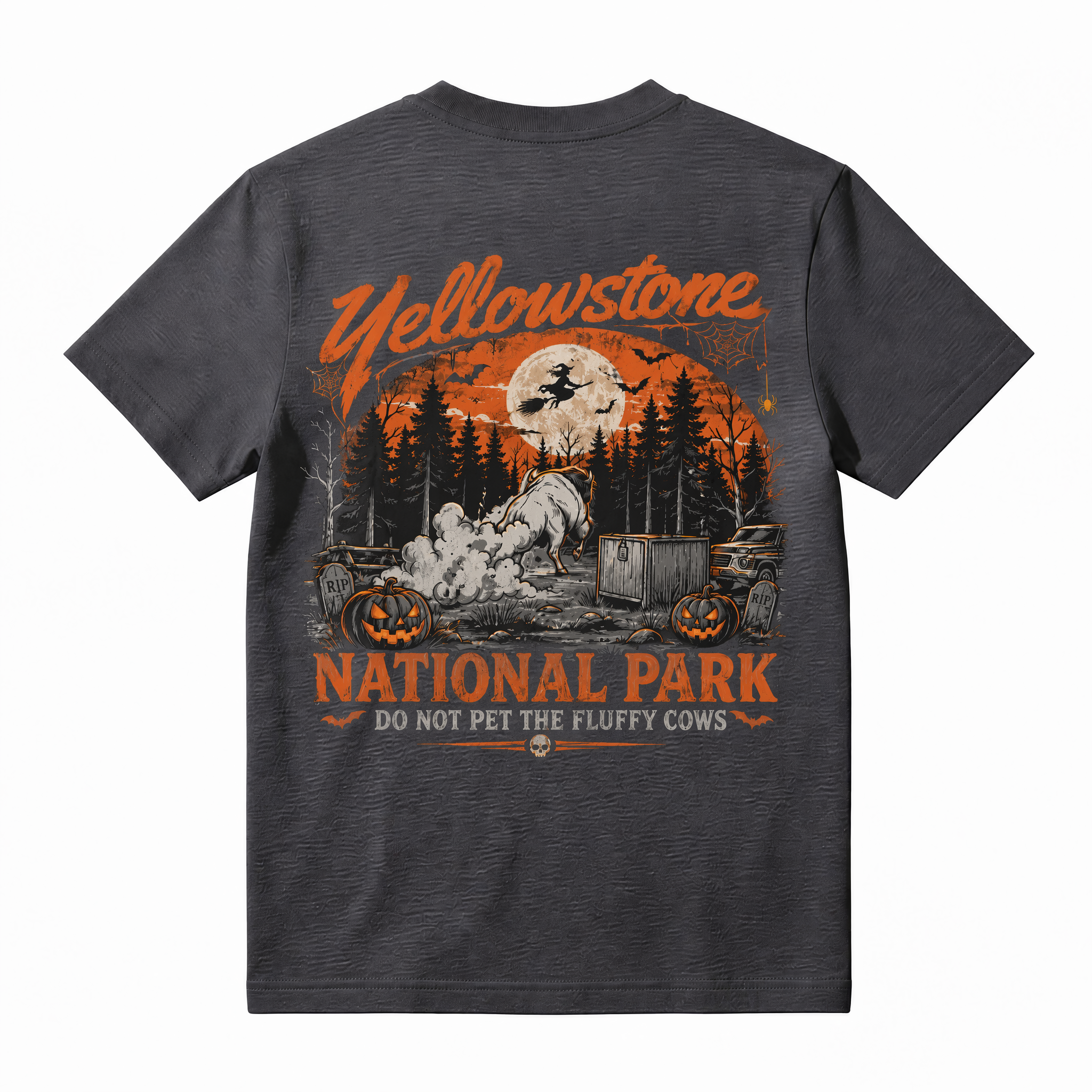 Vintage Yellowstone National Park Witch & Bison Attack T-Shirt - Halloween Costume Meme Tee