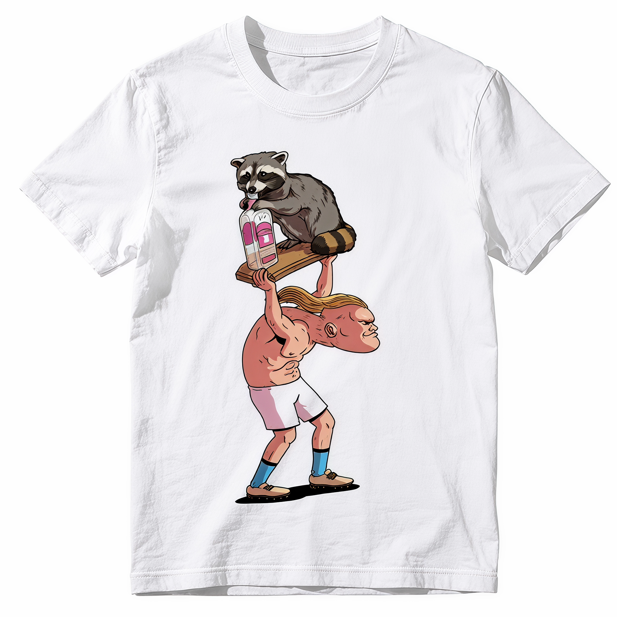 Vintage Washed Funny Raccoon Strongman Graphic T-Shirt | Premium Heavyweight Cotton Tee