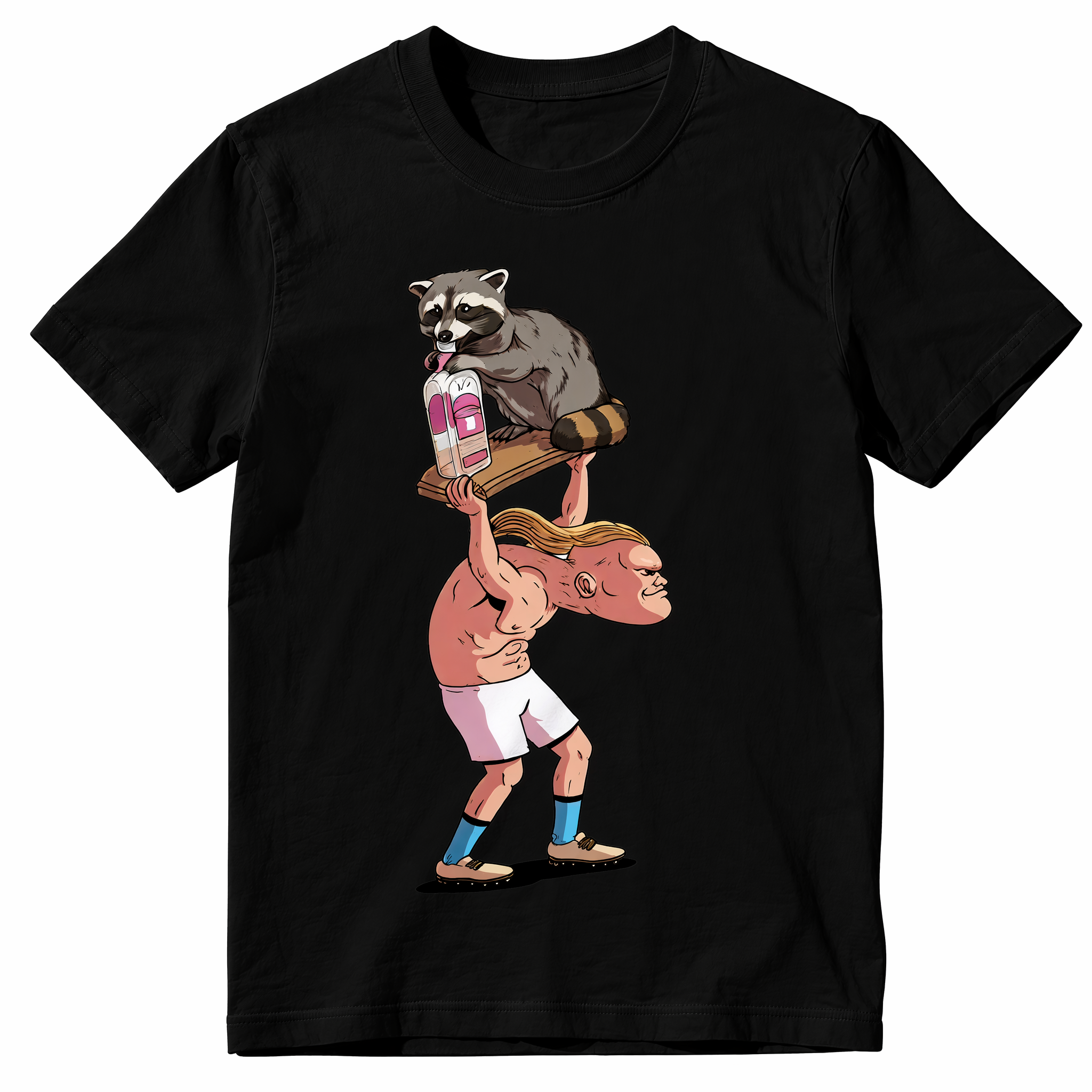 Vintage Washed Funny Raccoon Strongman Graphic T-Shirt | Premium Heavyweight Cotton Tee