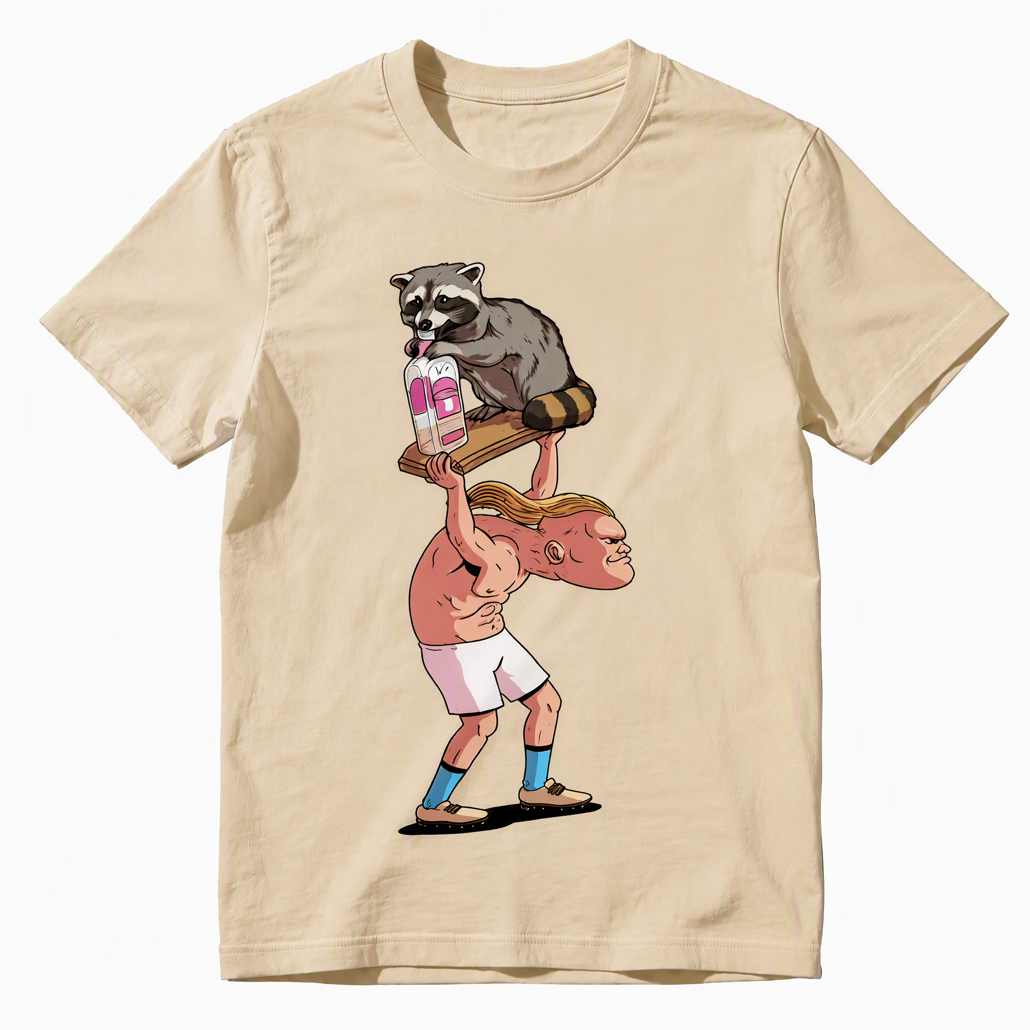 Vintage Washed Funny Raccoon Strongman Graphic T-Shirt | Premium Heavyweight Cotton Tee