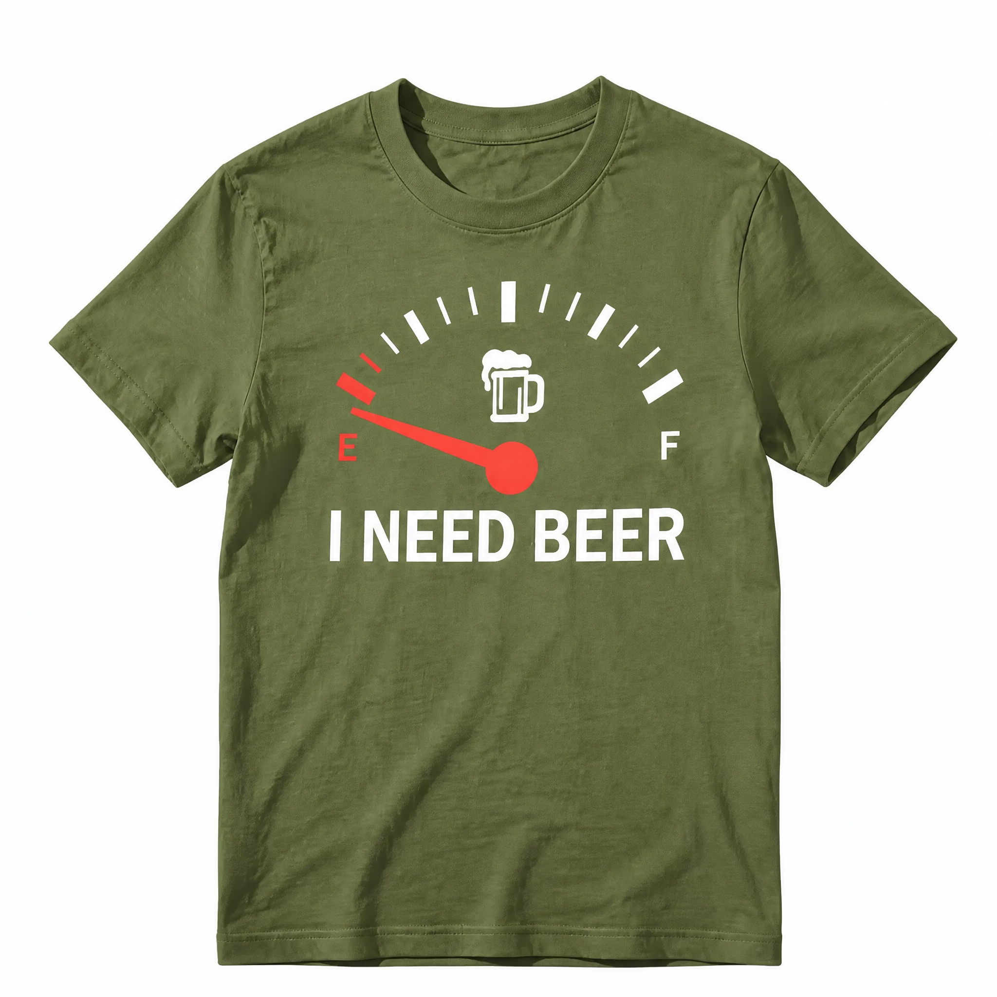 Funny I Need Beer Gas Gauge T-Shirt - Humorous Drinking Fuel Tank Graphic Tee for Men