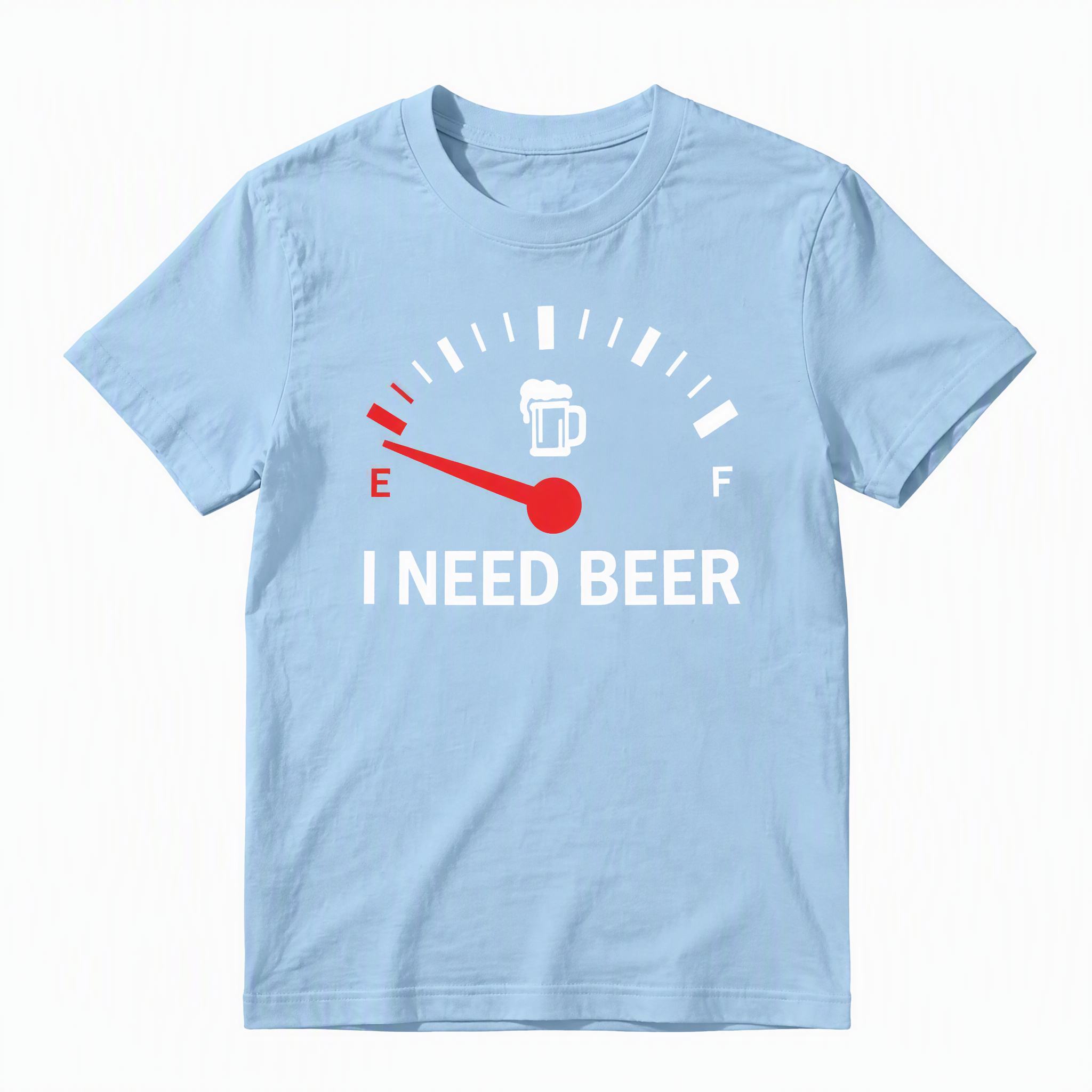 Funny I Need Beer Gas Gauge T-Shirt - Humorous Drinking Fuel Tank Graphic Tee for Men