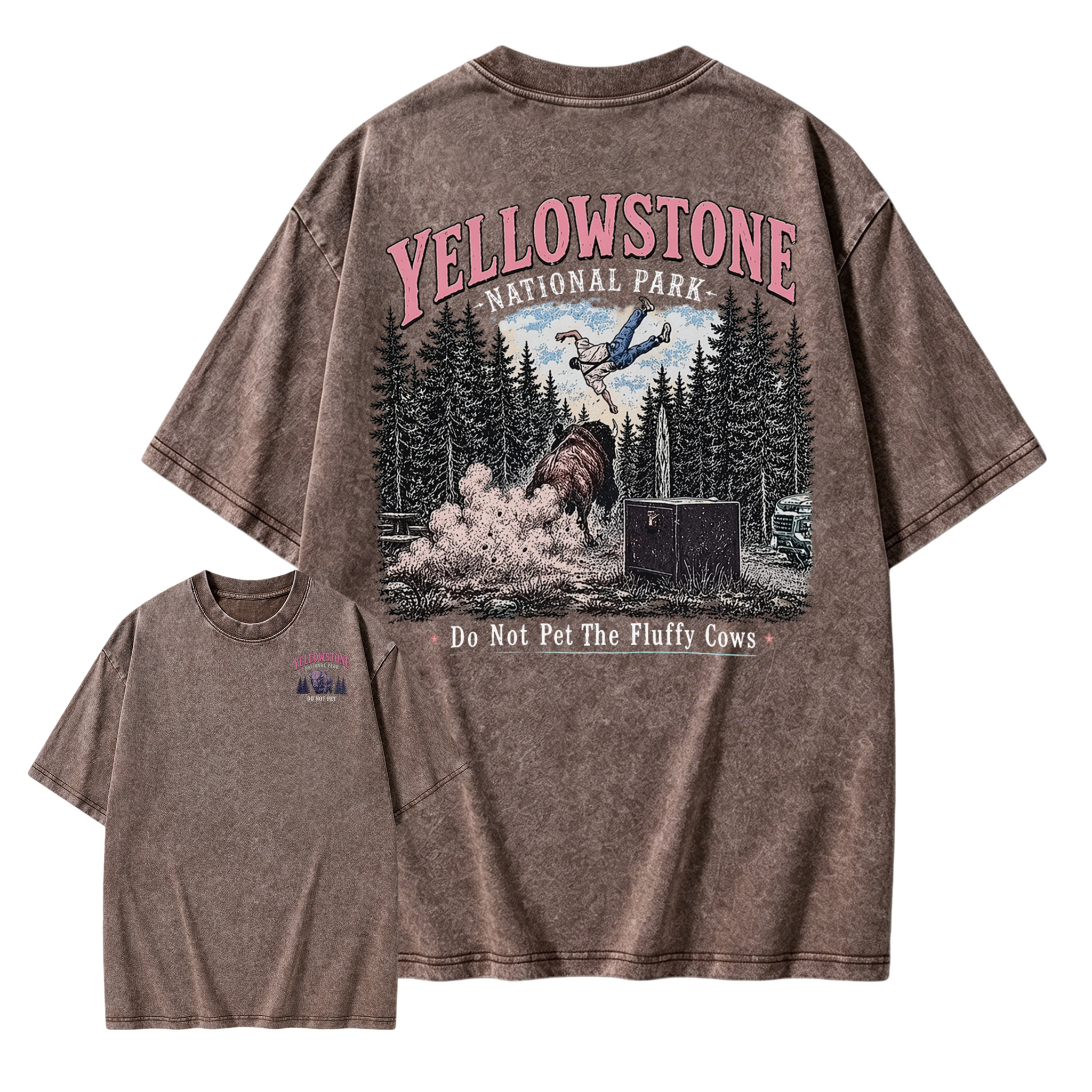 Yellowstone National Park Funny Vintage Washed T-Shirt | Do Not Pet The Fluffy Cows Graphic Tee