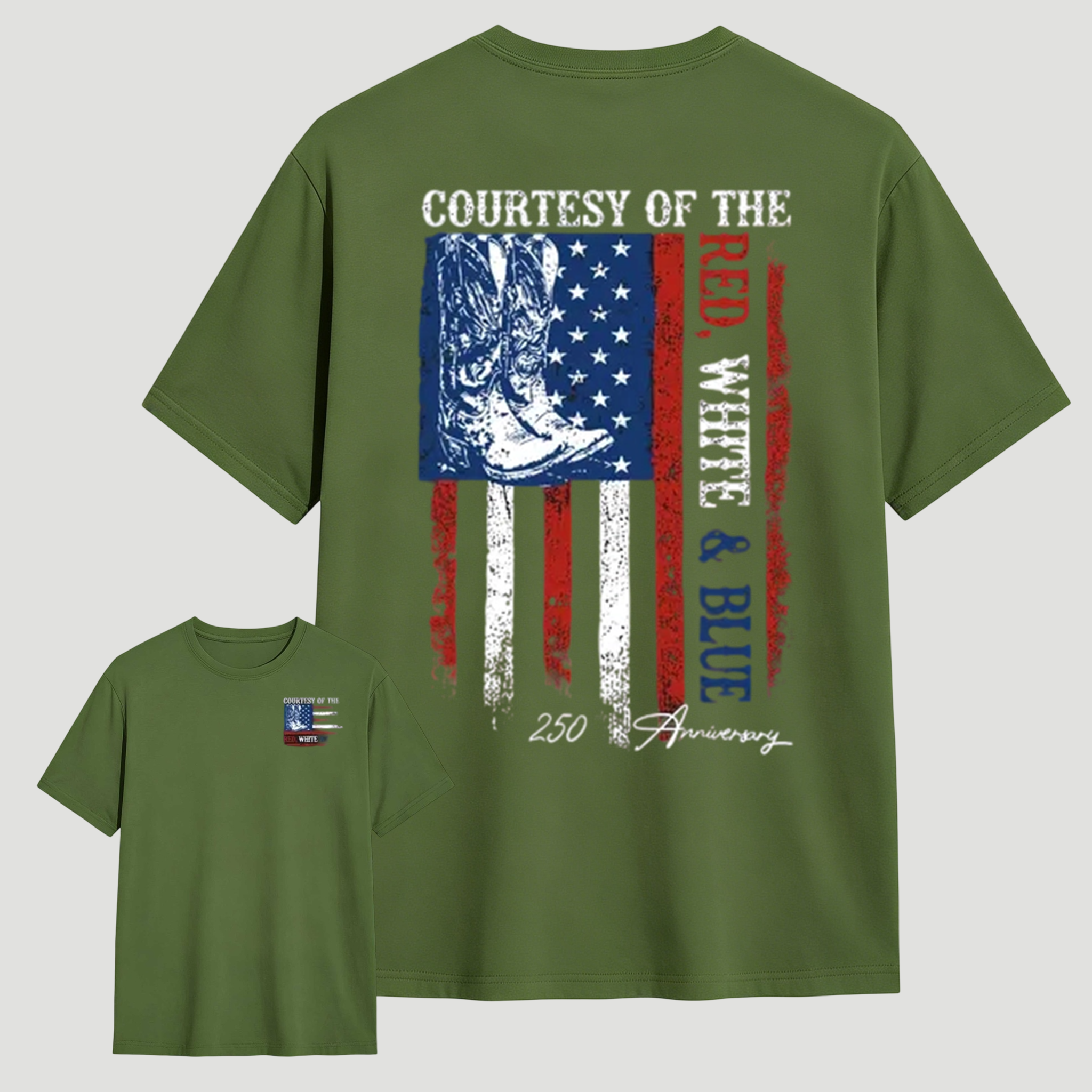 "Courtesy Of The Red, White & Blue" 250th Anniversary T-Shirt – Patriotic American Flag & Cowboy Boots Tee, Toby Keith Tribute Graphic Shirt, Premium Cotton Unisex Top graphic tee