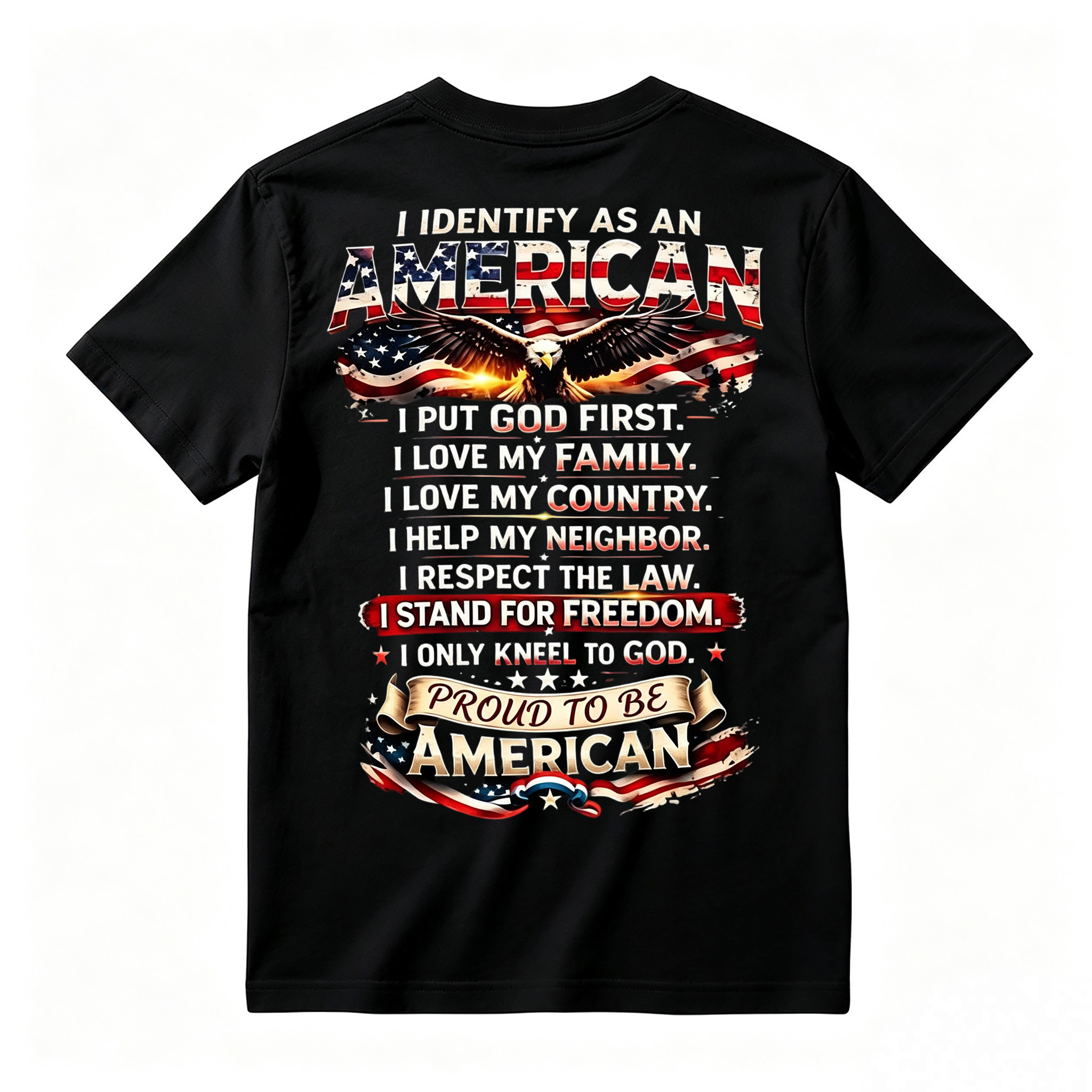 Proud To Be American Patriotic Quote Eagle USA Flag Casual Graphic T-Shirt