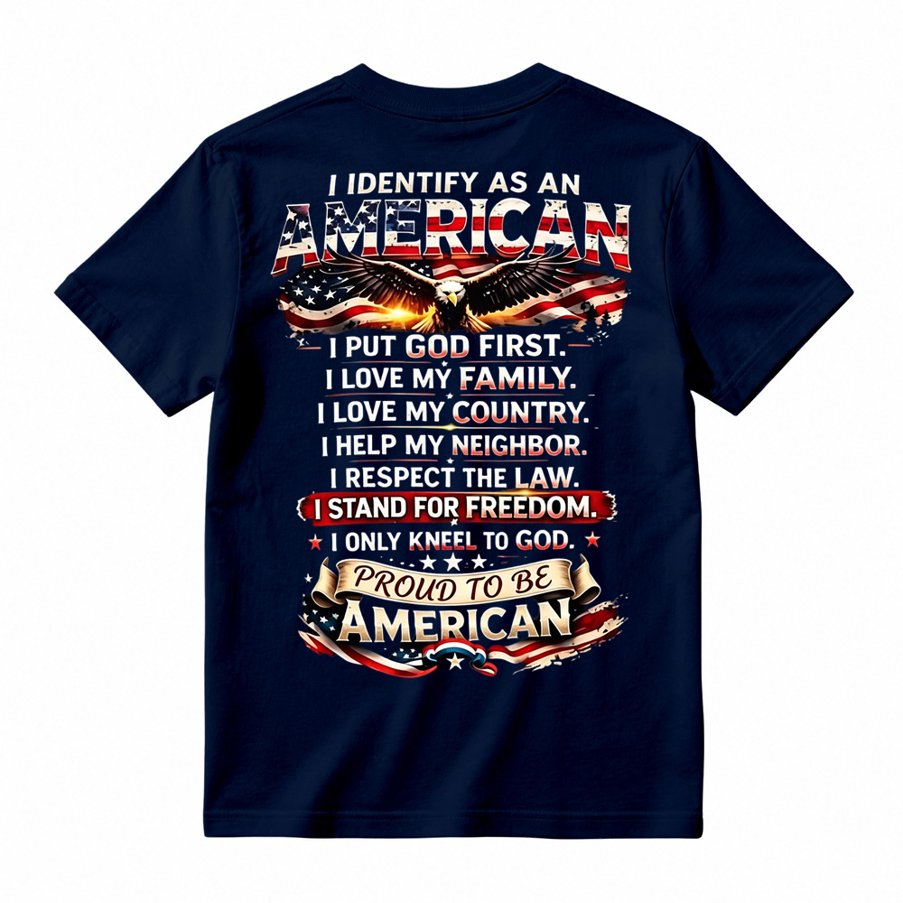 Proud To Be American Patriotic Quote Eagle USA Flag Casual Graphic T-Shirt