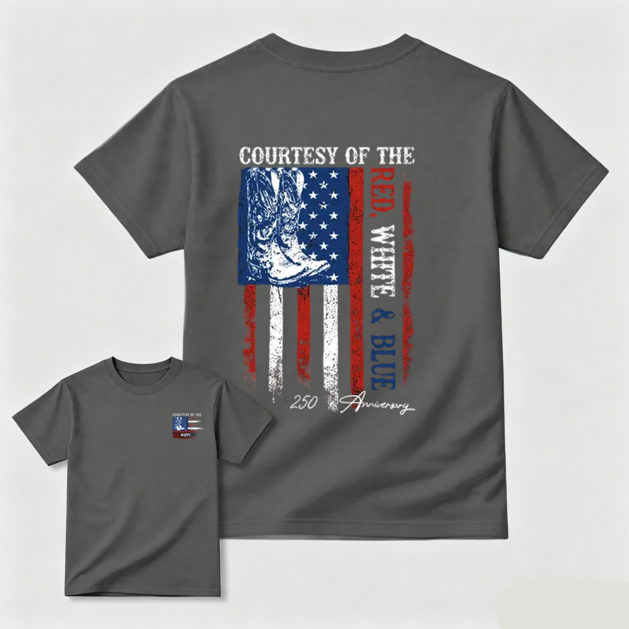 "Courtesy Of The Red, White & Blue" 250th Anniversary T-Shirt – Patriotic American Flag & Cowboy Boots Tee, Toby Keith Tribute Graphic Shirt, Premium Cotton Unisex Top graphic tee
