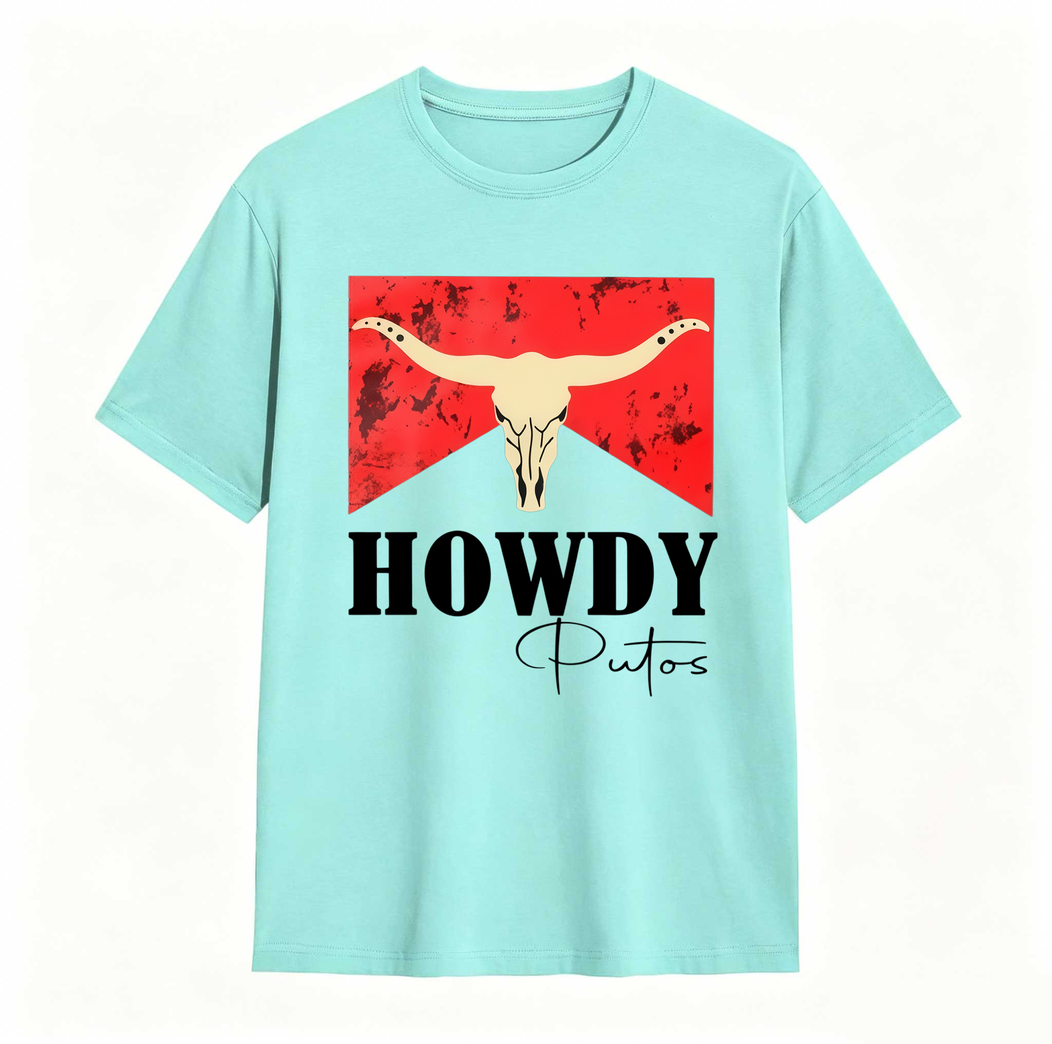 Dorawear™ Cow Skull Red Background Howdy Putos T Shirt 100% cotton