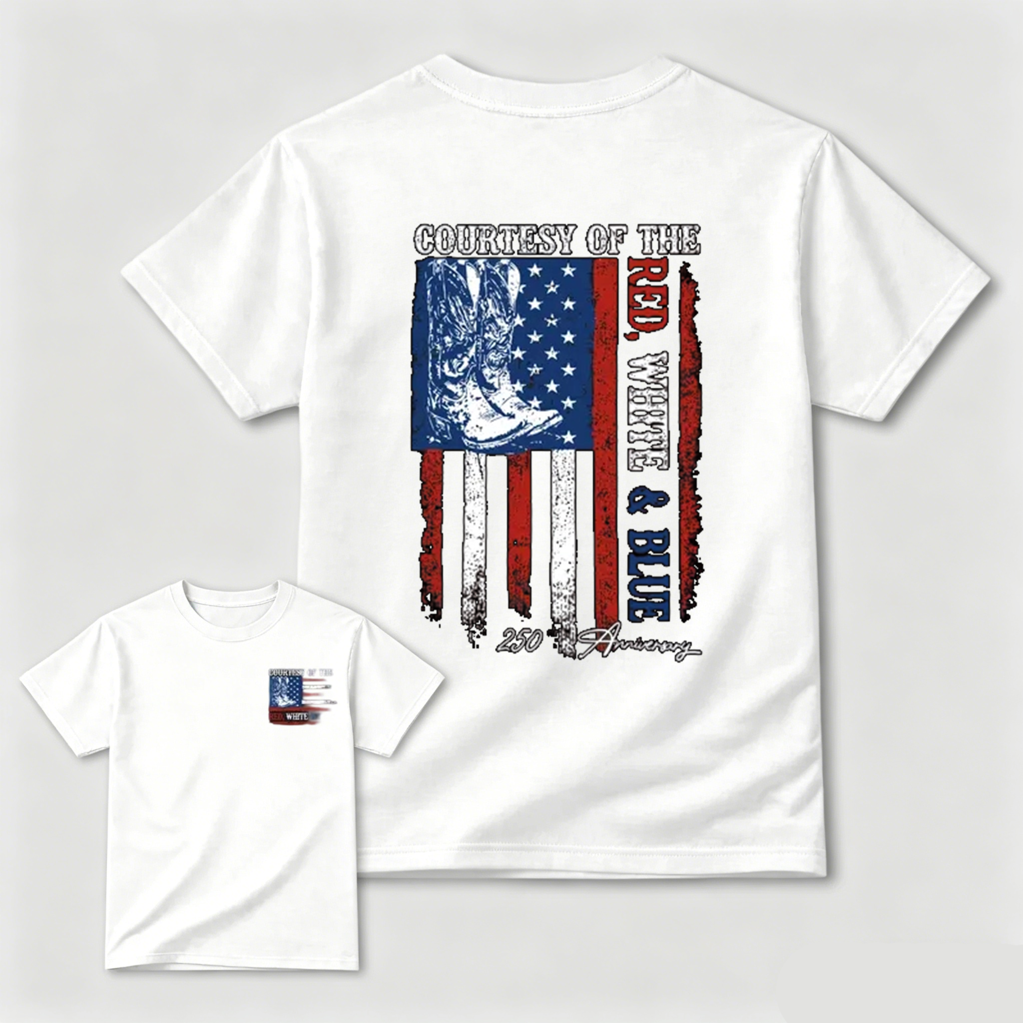 "Courtesy Of The Red, White & Blue" 250th Anniversary T-Shirt – Patriotic American Flag & Cowboy Boots Tee, Toby Keith Tribute Graphic Shirt, Premium Cotton Unisex Top graphic tee