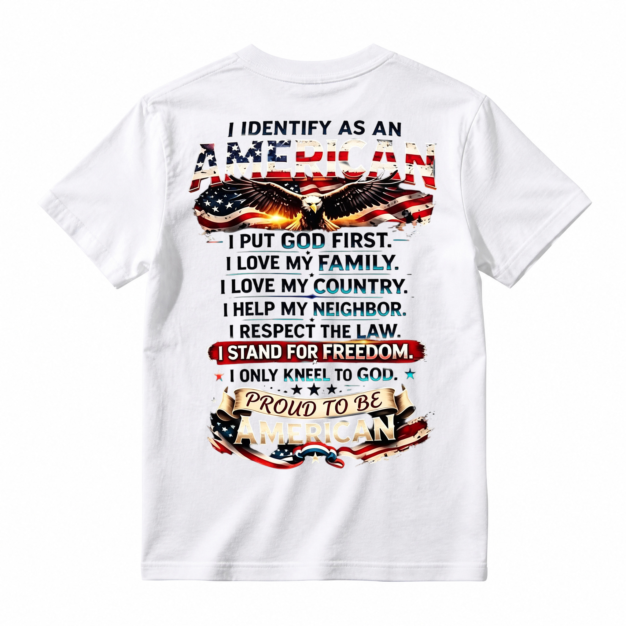 Proud To Be American Patriotic Quote Eagle USA Flag Casual Graphic T-Shirt