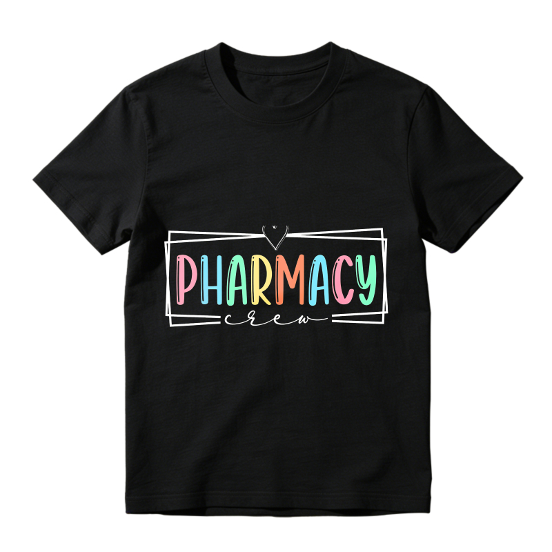 Pharmacy Crew Colorful Text Design T-shirt