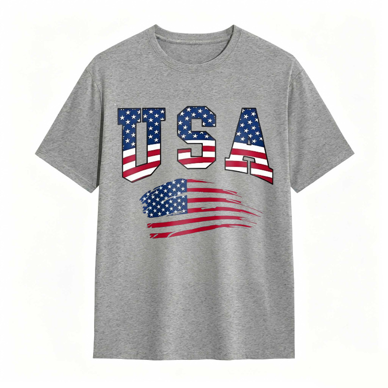 USA Letter American Flag Print Tee Shirt