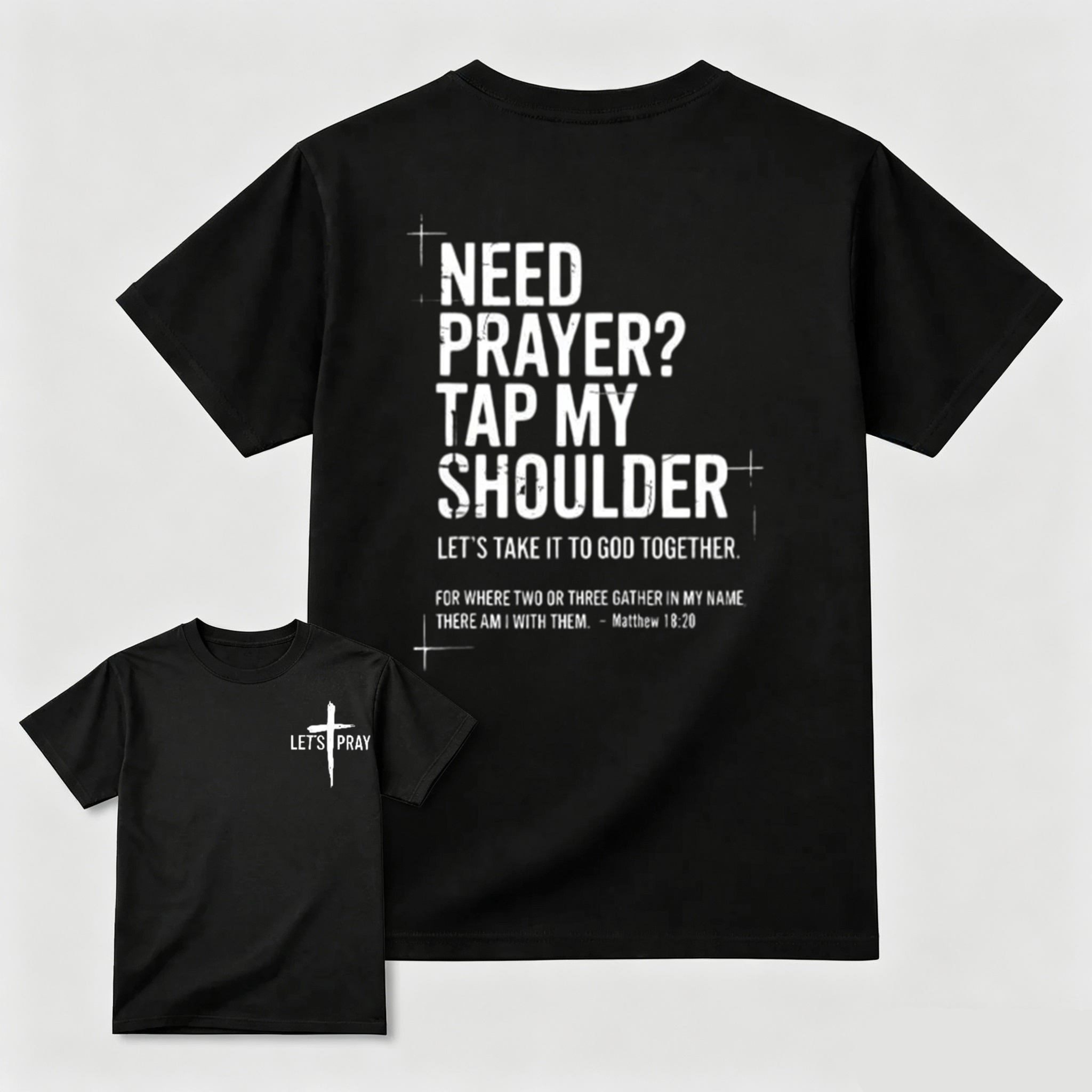 Christian Faith Sweatshirt - "Tap My Shoulder Let’s Pray" Graphic, Bible Verse Matthew 18:20, Casual Seamless Fabric Christian Clothing, Religious Inspirational Top