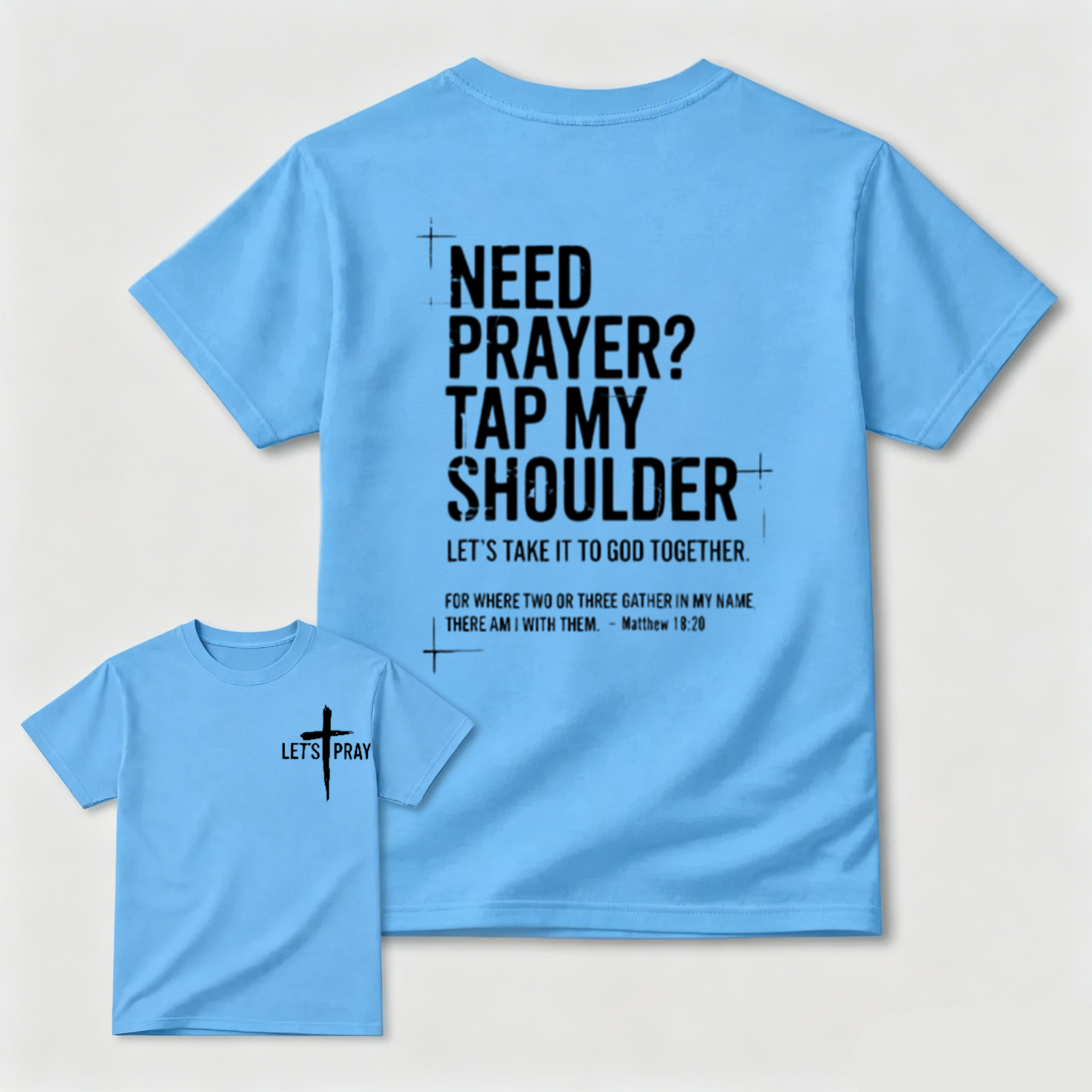 Christian Faith Sweatshirt - "Tap My Shoulder Let’s Pray" Graphic, Bible Verse Matthew 18:20, Casual Seamless Fabric Christian Clothing, Religious Inspirational Top