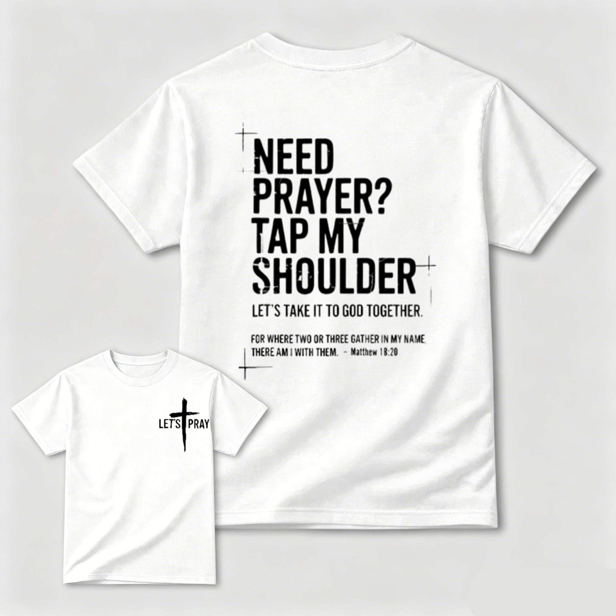 Christian Faith Sweatshirt - "Tap My Shoulder Let’s Pray" Graphic, Bible Verse Matthew 18:20, Casual Seamless Fabric Christian Clothing, Religious Inspirational Top