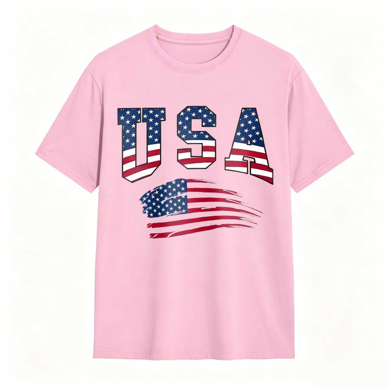 USA Letter American Flag Print Tee Shirt