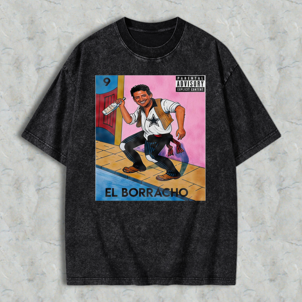 El Borracho Loteria Card Art Washed T-shirt