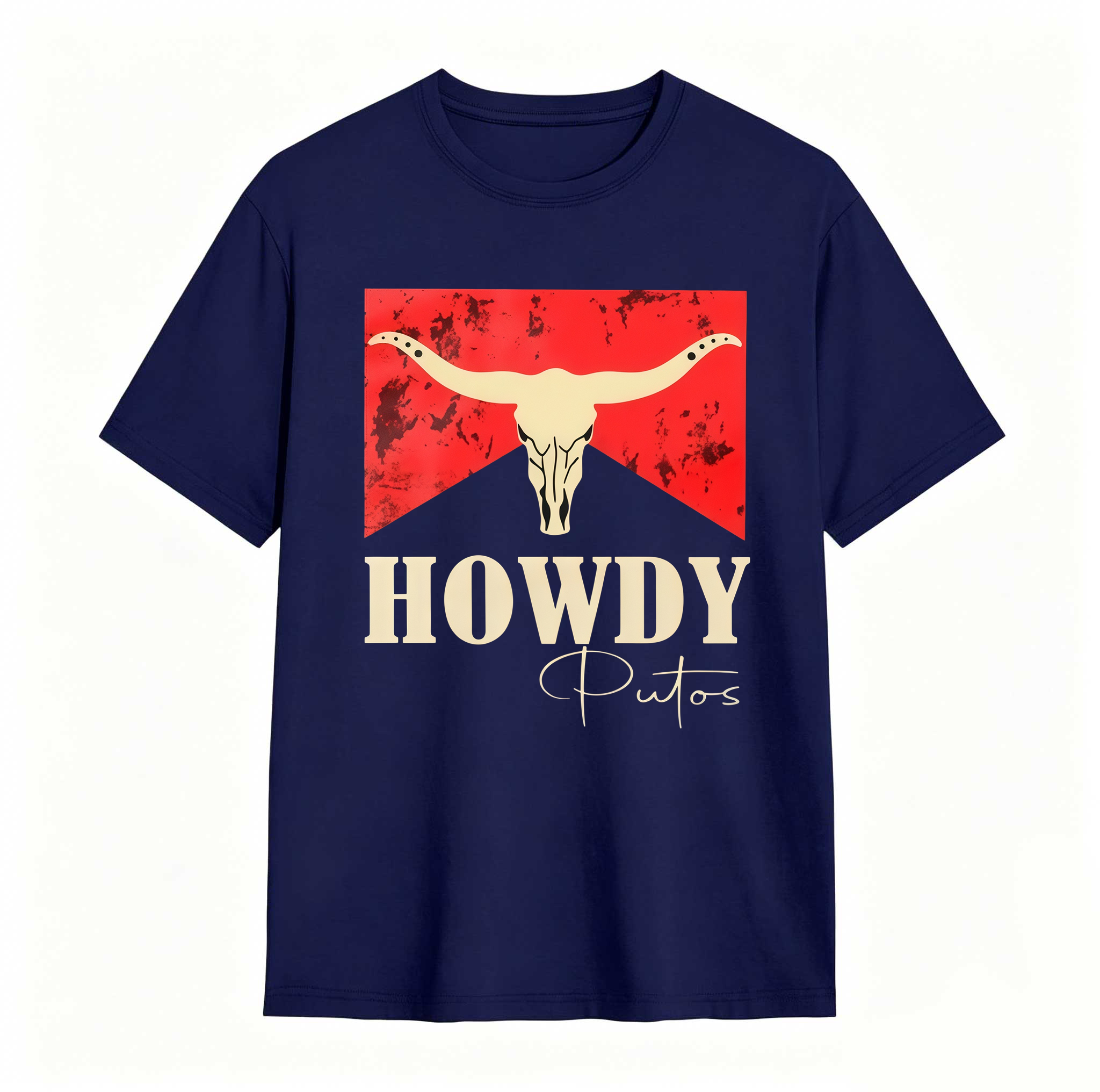 Dorawear™ Cow Skull Red Background Howdy Putos T Shirt 100% cotton