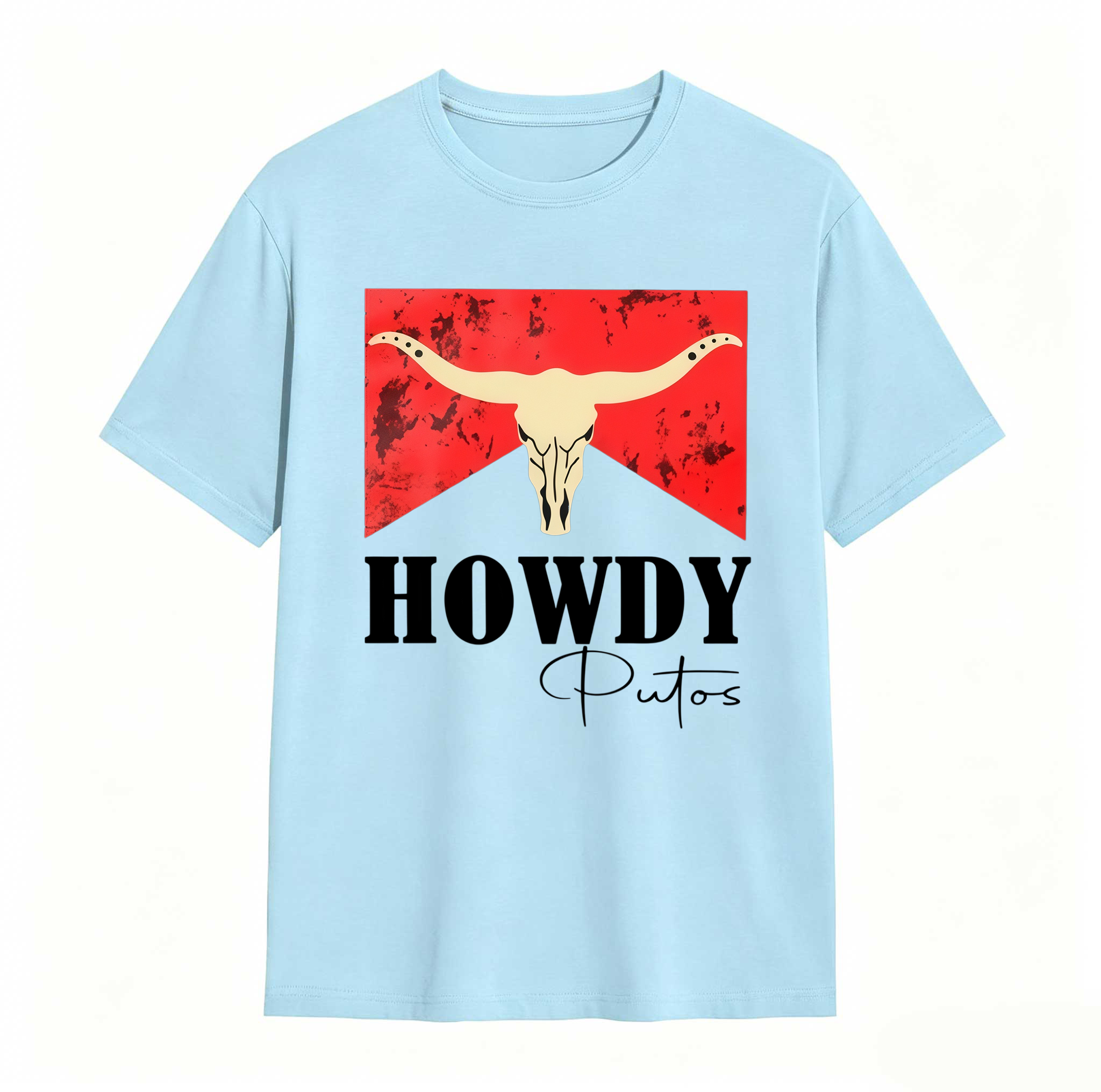 Dorawear™ Cow Skull Red Background Howdy Putos T Shirt 100% cotton