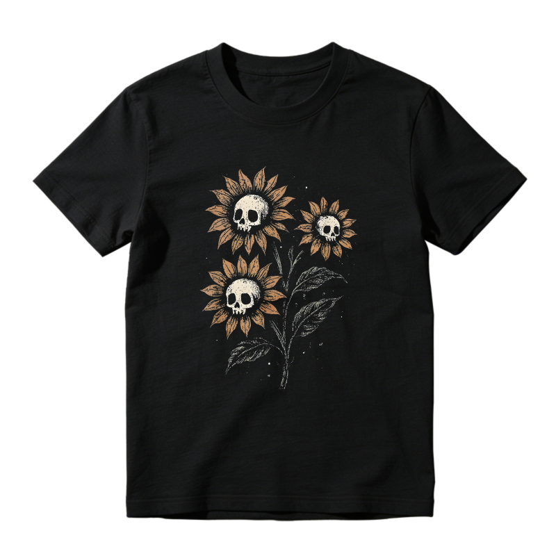 Skull Sunflower Design T-shirt