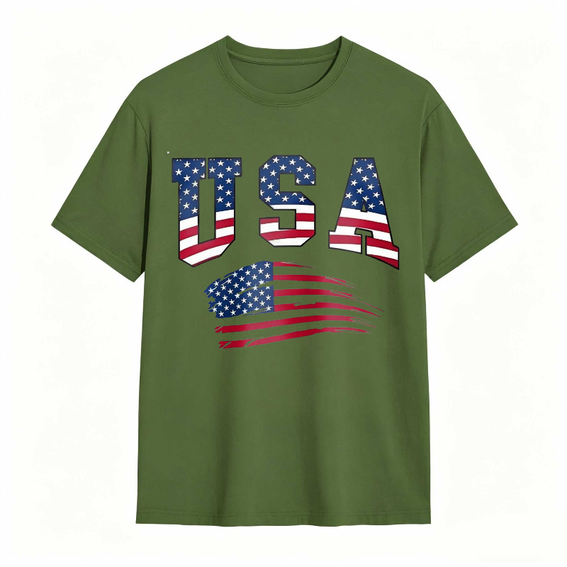 USA Letter American Flag Print Tee Shirt