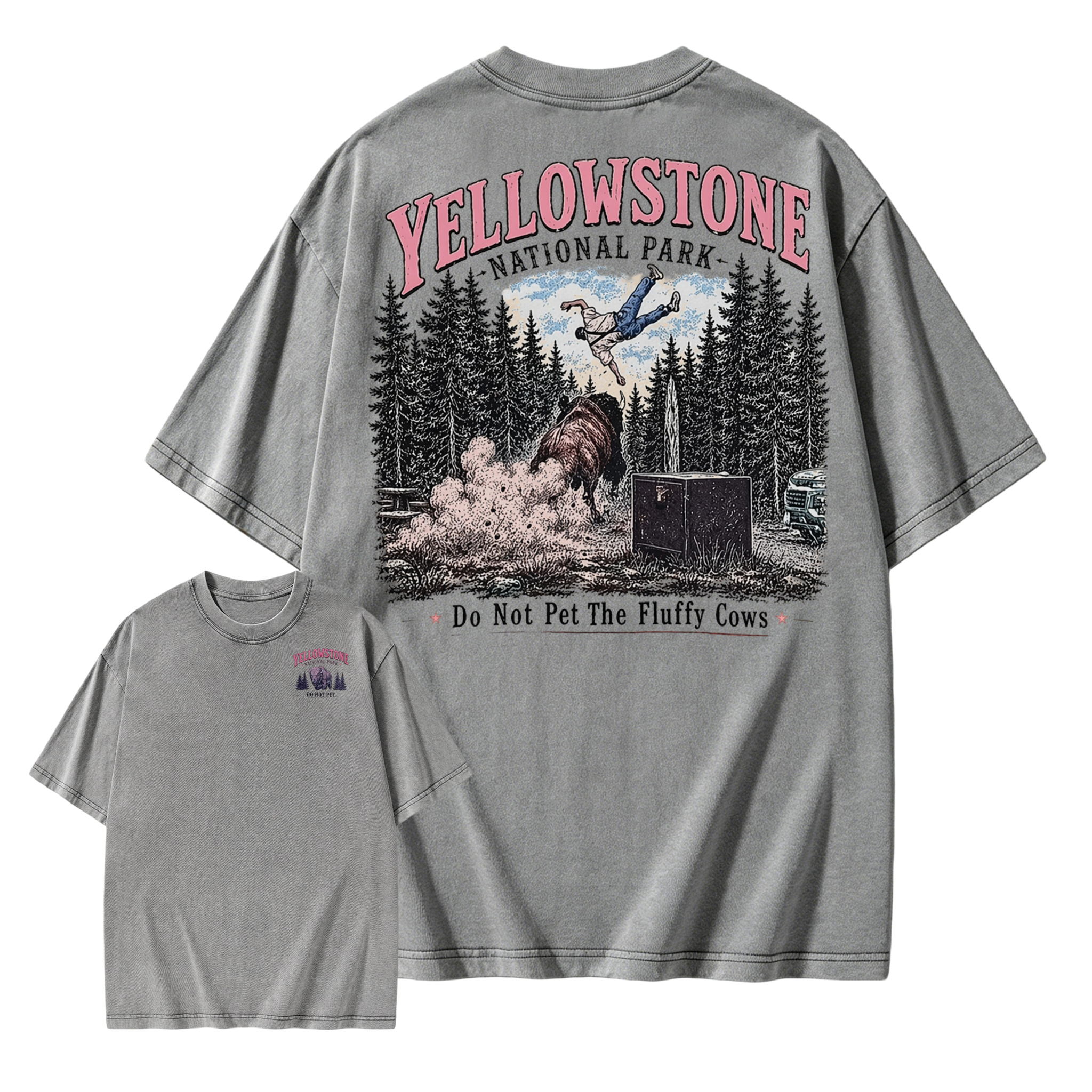 Yellowstone National Park Funny Vintage Washed T-Shirt | Do Not Pet The Fluffy Cows Graphic Tee