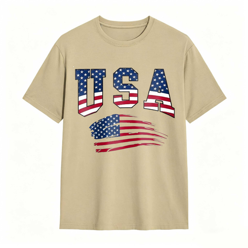 USA Letter American Flag Print Tee Shirt