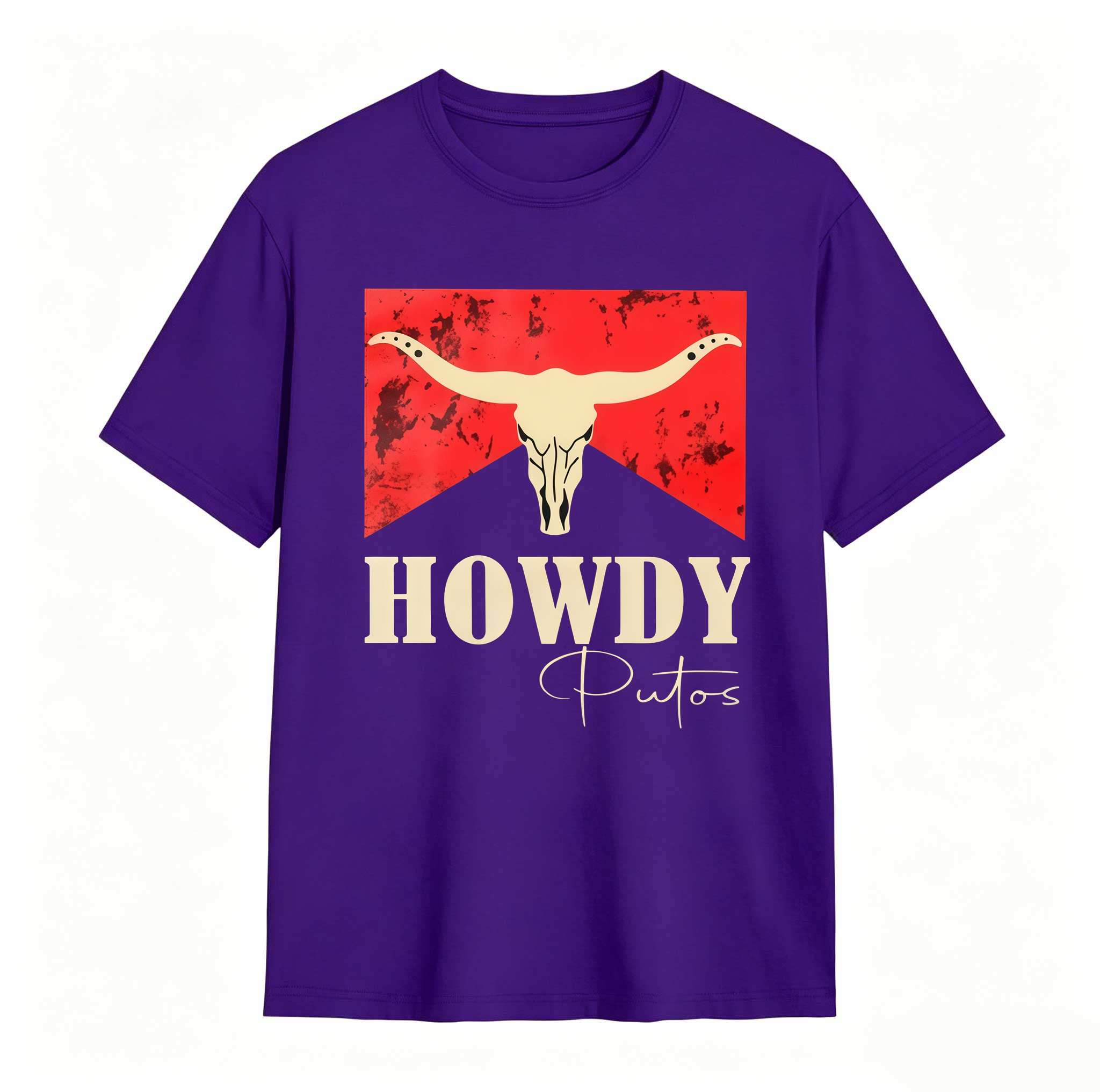 Dorawear™ Cow Skull Red Background Howdy Putos T Shirt 100% cotton