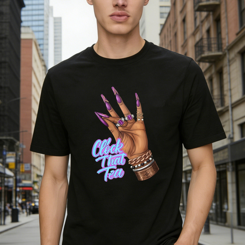 Hand With Purple Nails And Bracelets Clock That Tea T-shirt