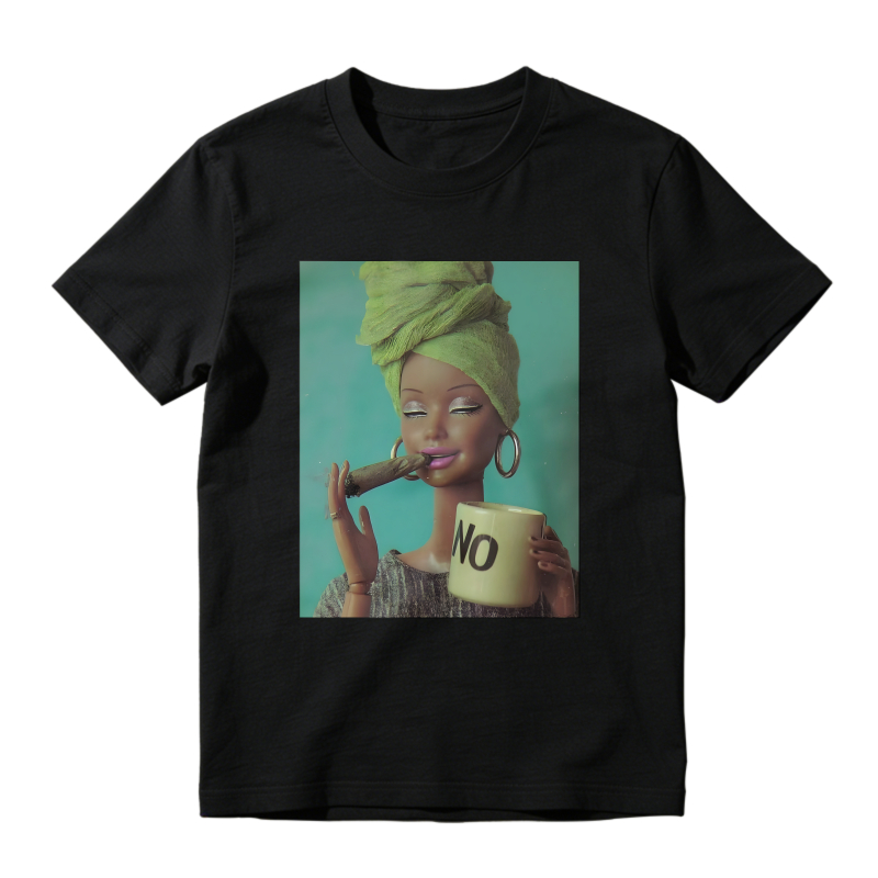 Woman With Green Headwrap Holding Mug With No Text T-shirt